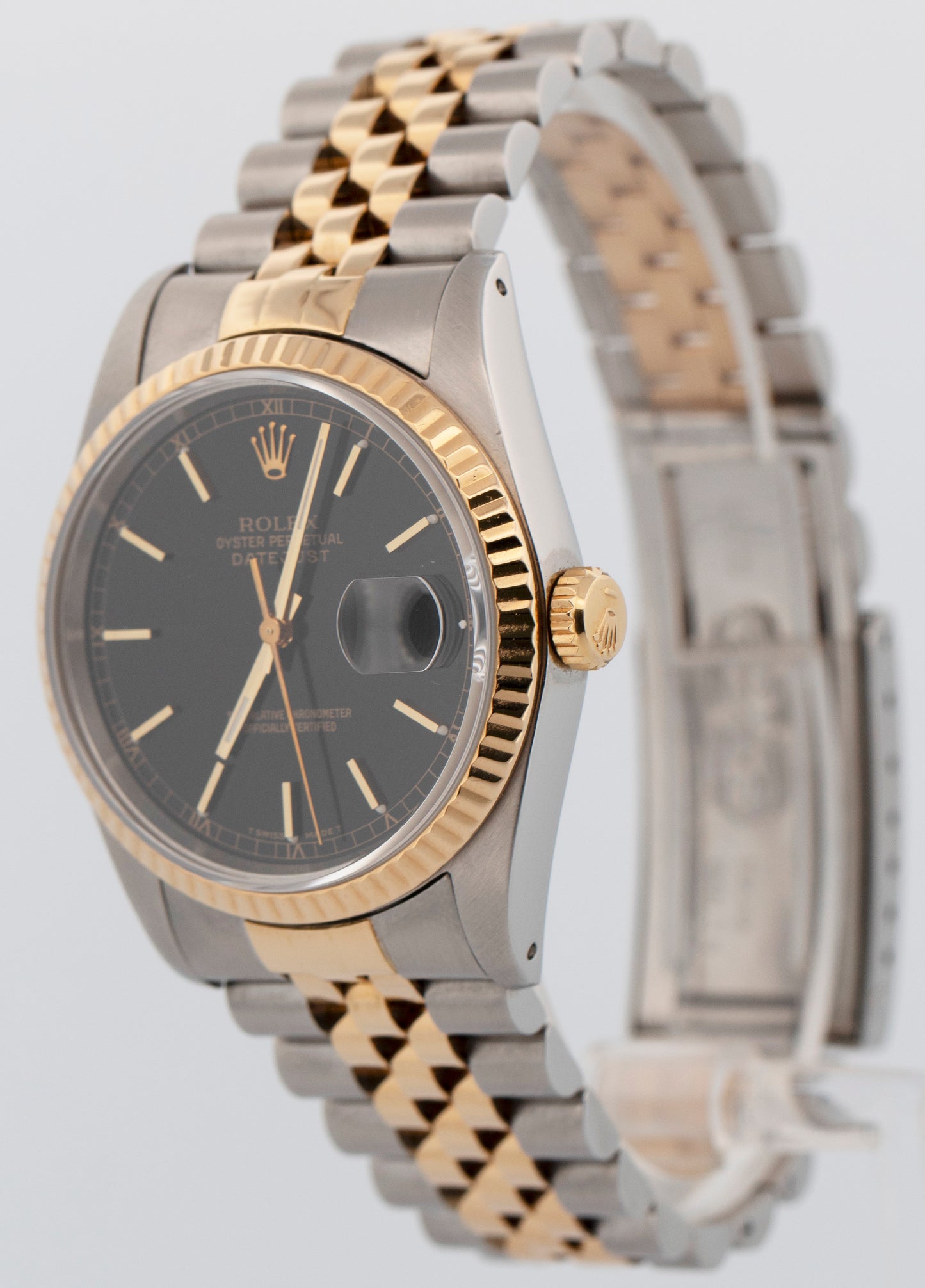 Rolex DateJust 36mm Black Two-Tone Steel JUBILEE 18K Yellow Gold Watch 16233