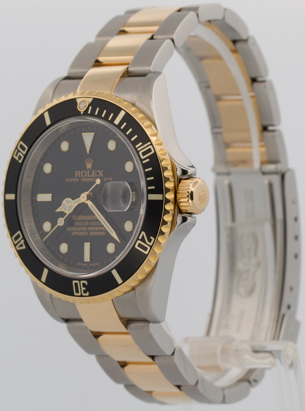 2008 Rolex Submariner Date 16613 Black 18K Steel No-Holes Rehaut 40mm Box Papers