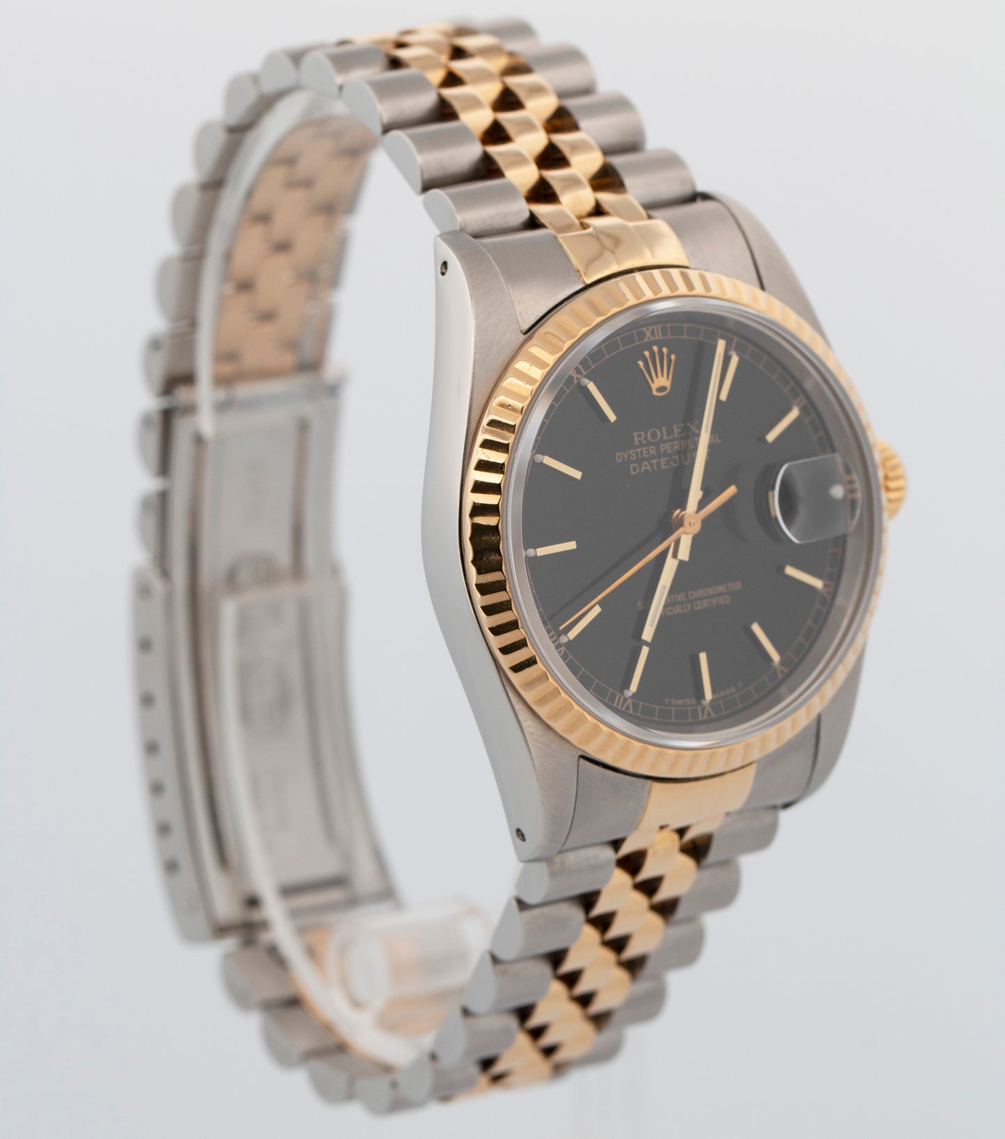 Rolex DateJust 36mm Black Two-Tone Steel JUBILEE 18K Yellow Gold Watch 16233