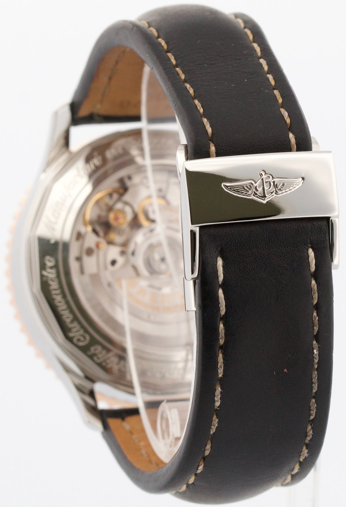 Breitling Navitimer UB0127 Black Stainless Steel 18K Rose Gold Leather 46mm Box