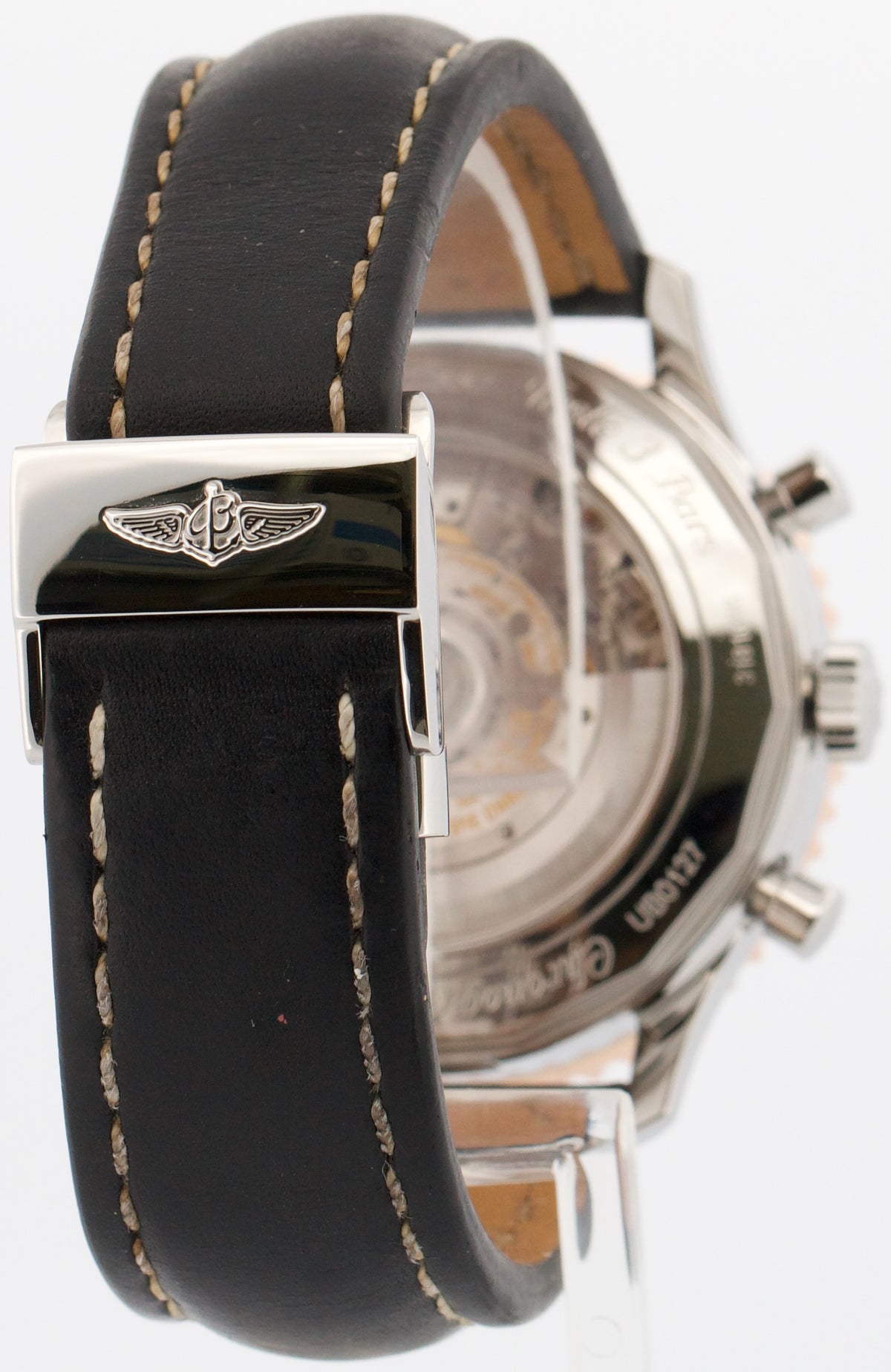 Breitling Navitimer UB0127 Black Stainless Steel 18K Rose Gold Leather 46mm Box