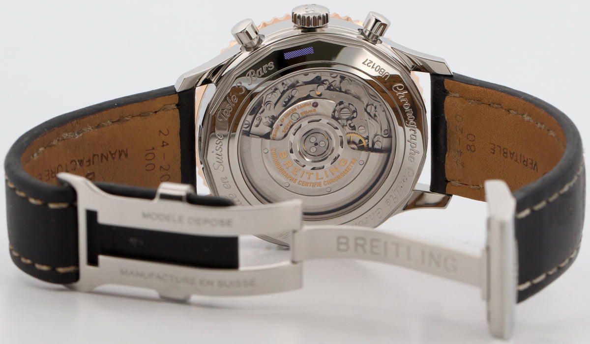 Breitling Navitimer UB0127 Black Stainless Steel 18K Rose Gold Leather 46mm Box