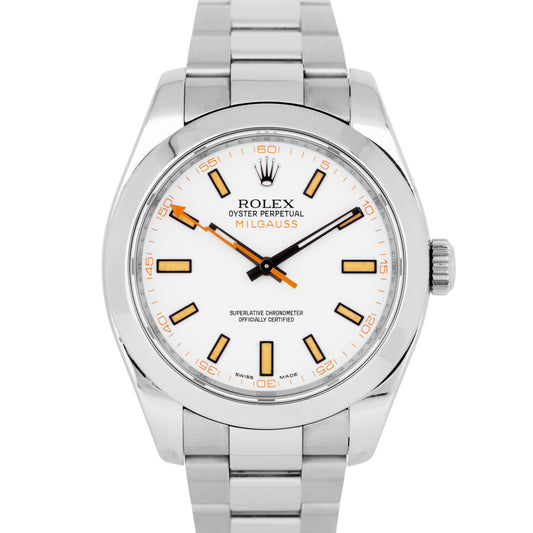 MINT Rolex Milgauss White Anti-Magnetic Stainless Steel 40mm Oyster Watch 116400