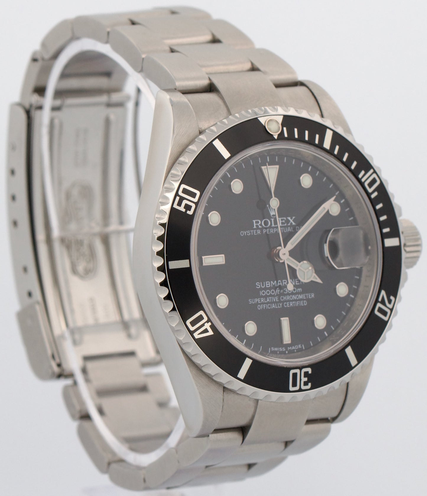 Rolex Submariner Date Black REHAUT Stainless Steel 40mm NO-HOLES Watch 16610