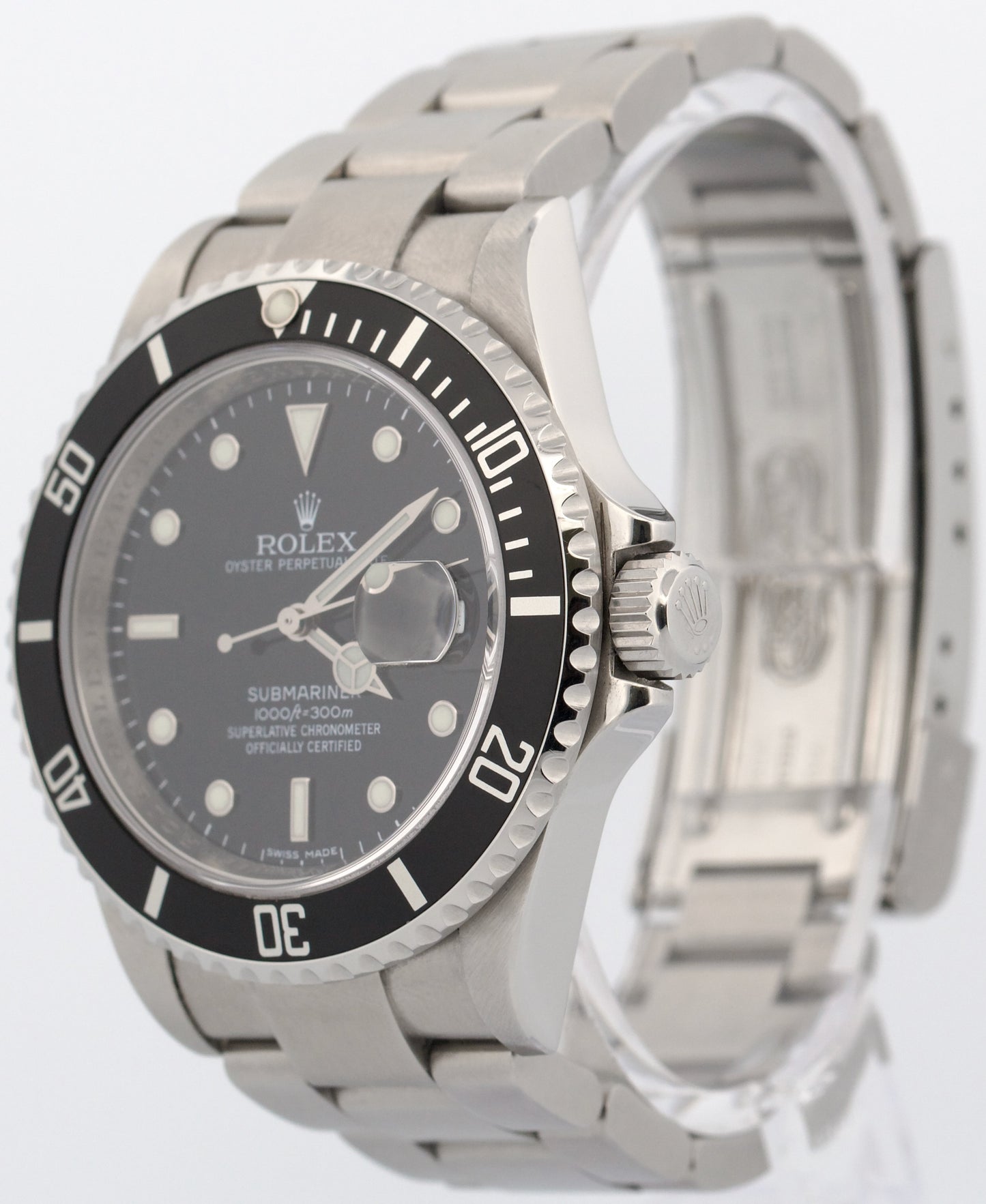 Rolex Submariner Date Black REHAUT Stainless Steel 40mm NO-HOLES Watch 16610