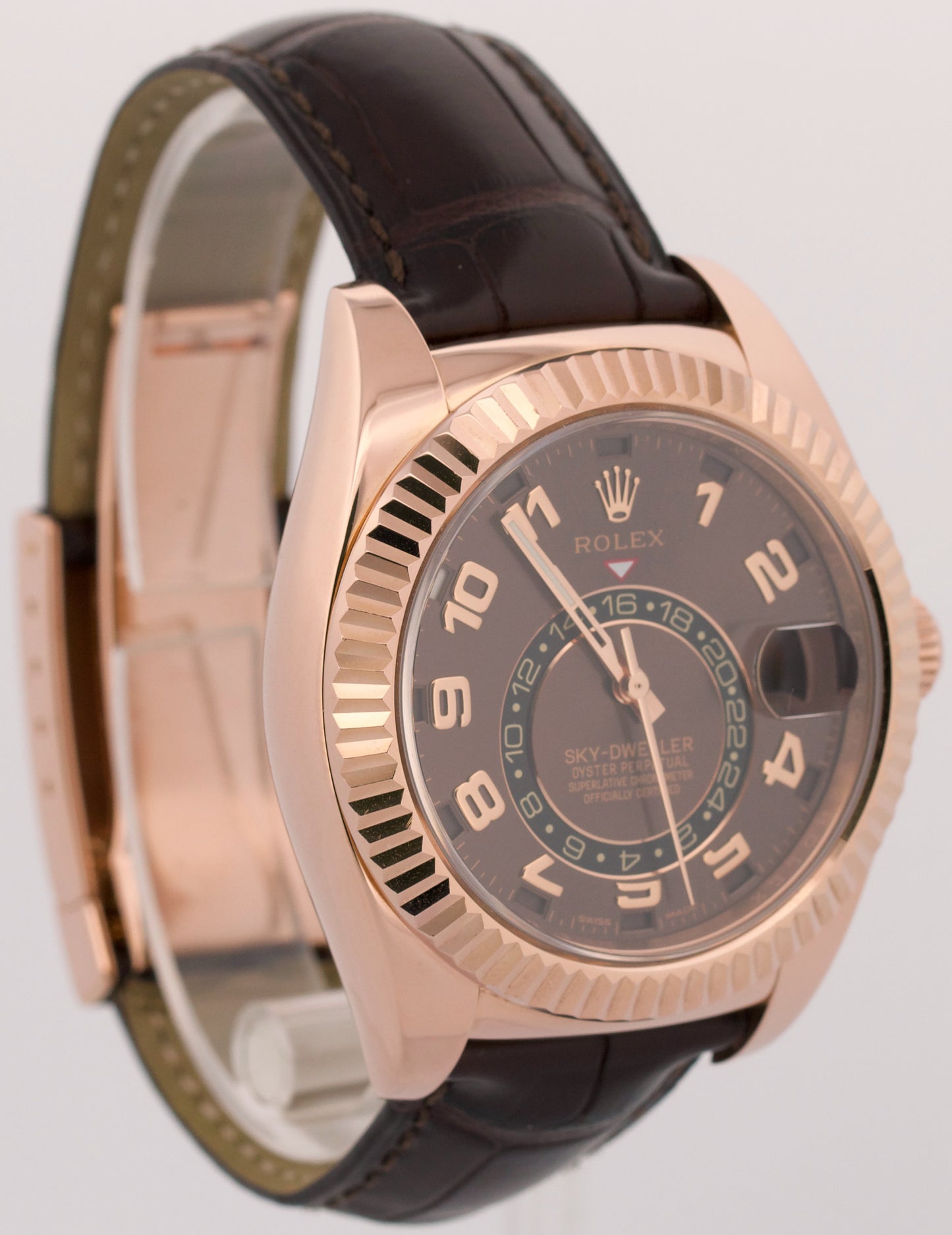 PAPERS Rolex Sky-Dweller CHOCOLATE ARABIC 42mm 18K Rose Gold Watch 326135 BOX