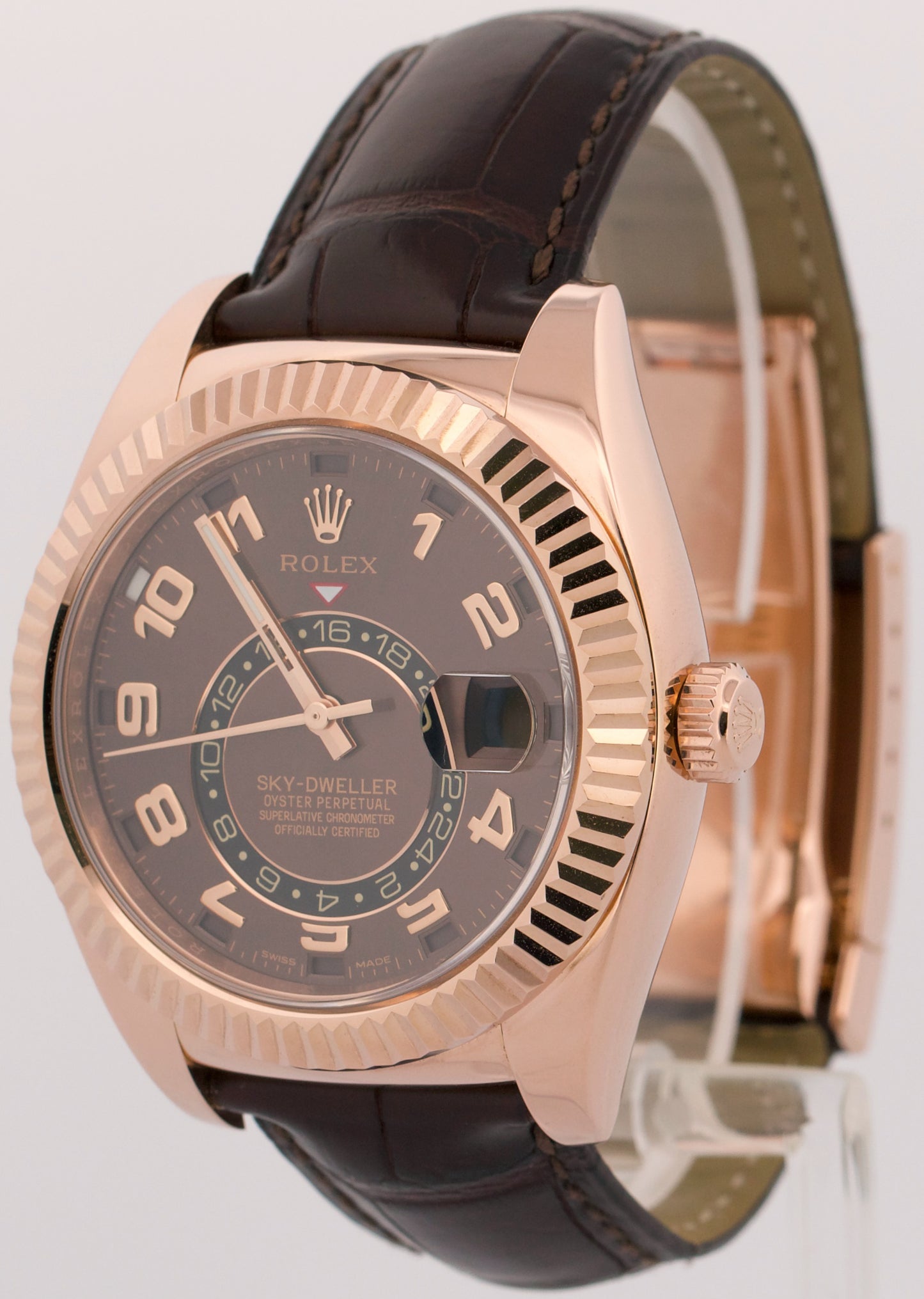PAPERS Rolex Sky-Dweller CHOCOLATE ARABIC 42mm 18K Rose Gold Watch 326135 BOX