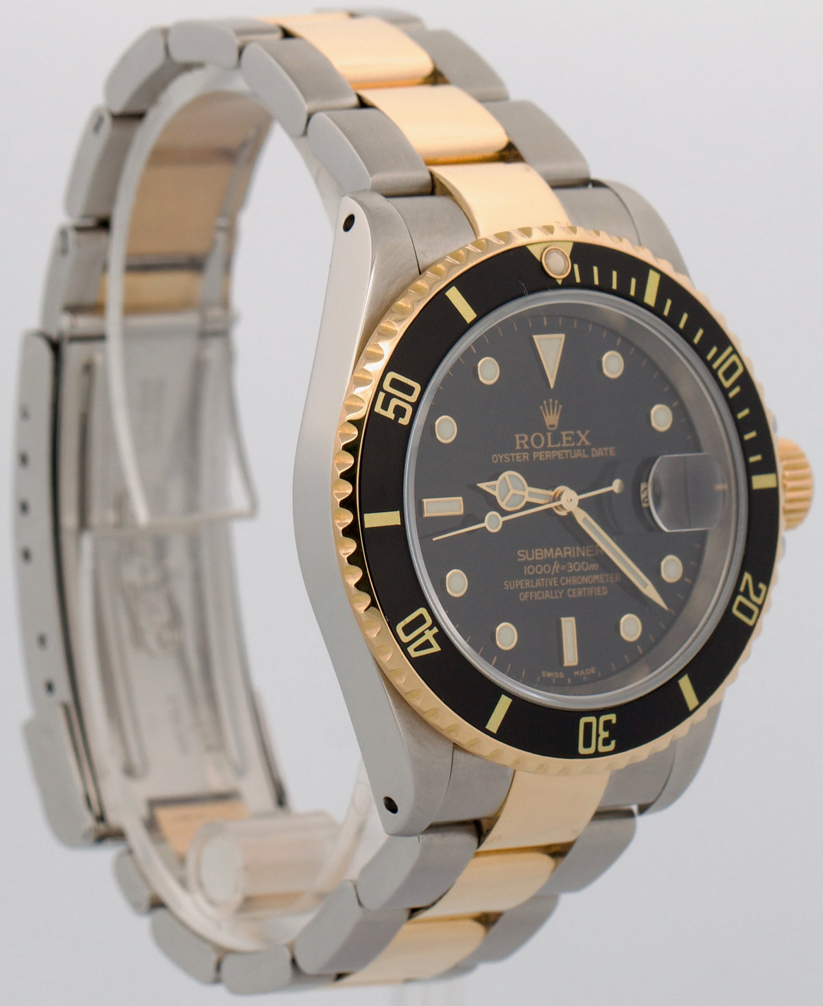 2000 Rolex Submariner Date 16613 Black 18K Yellow Gold Two-Tone Steel 40mm Watch