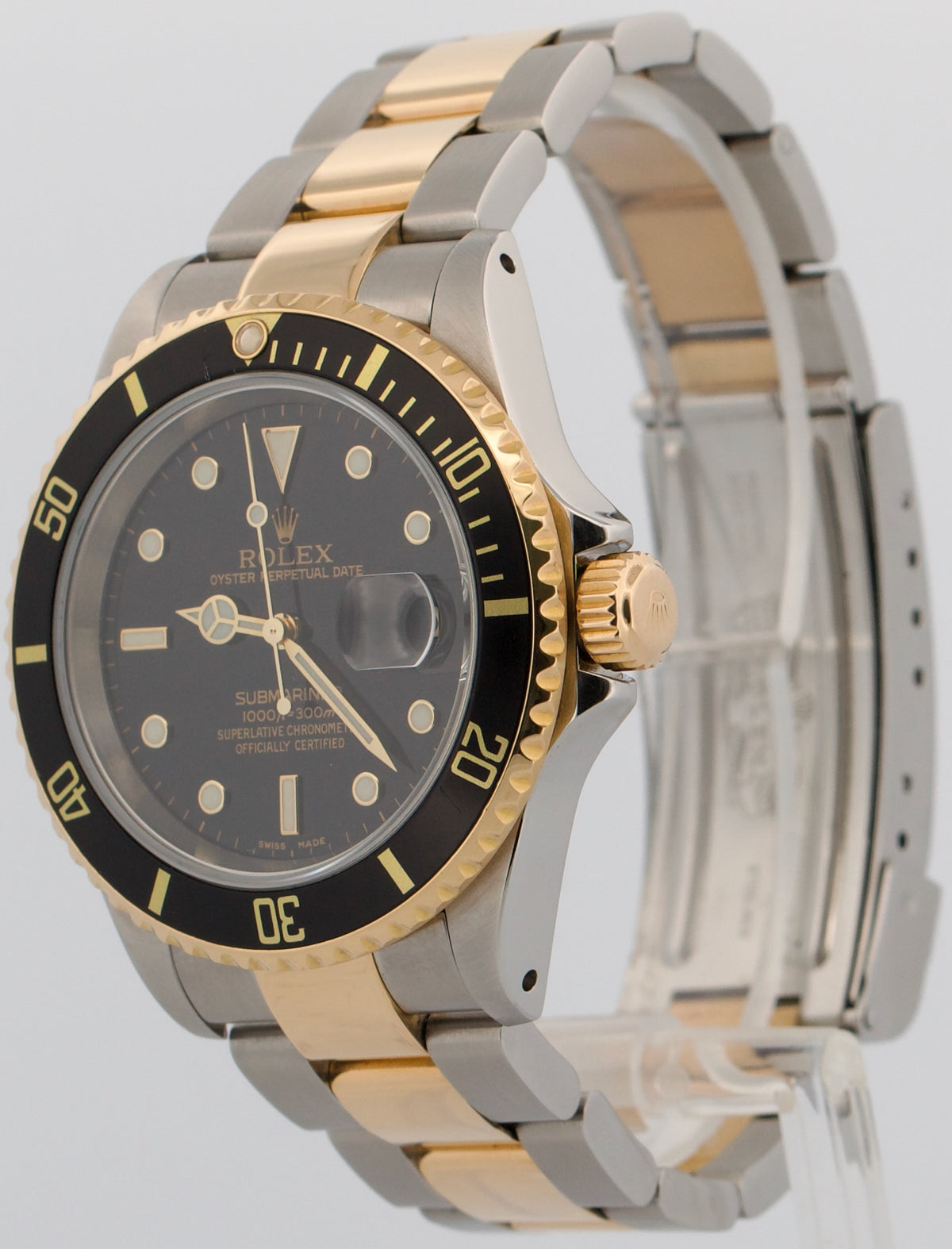 2000 Rolex Submariner Date 16613 Black 18K Yellow Gold Two-Tone Steel 40mm Watch