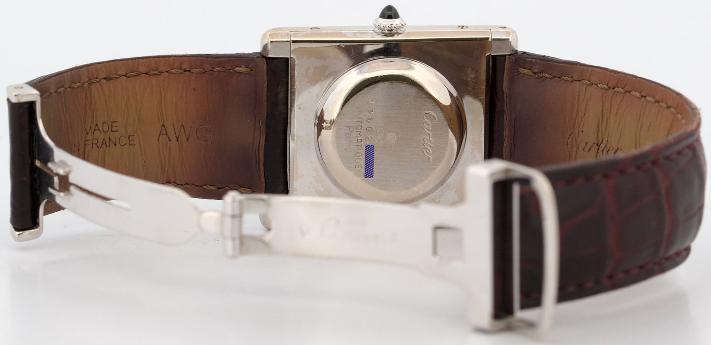 2026 SERVICE Cartier Tank Louis 28mm x 35mm 18K White Gold Leather Watch 17002