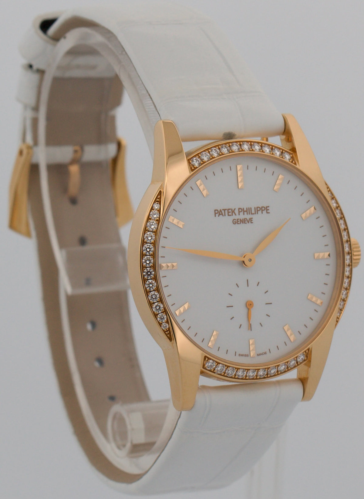 Ladies Patek Philippe Calatrava 7122/200R White Diamond 18K Rose Gold 33mm Watch