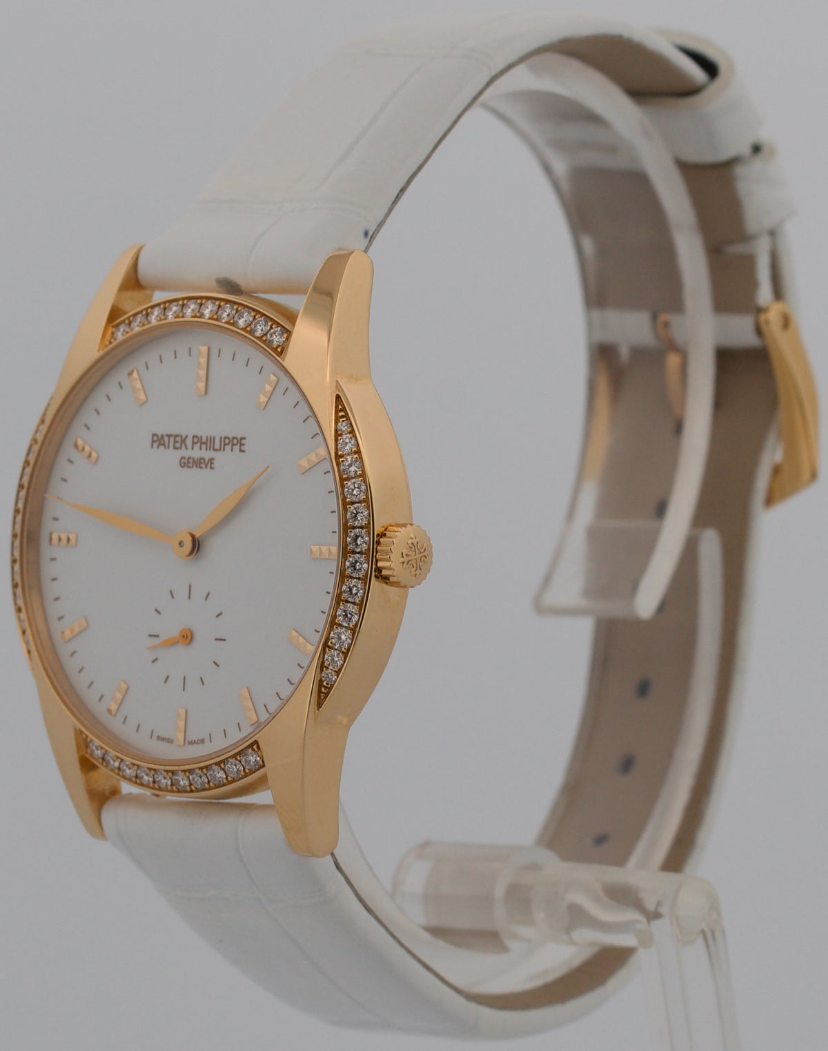 Ladies Patek Philippe Calatrava 7122/200R White Diamond 18K Rose Gold 33mm Watch