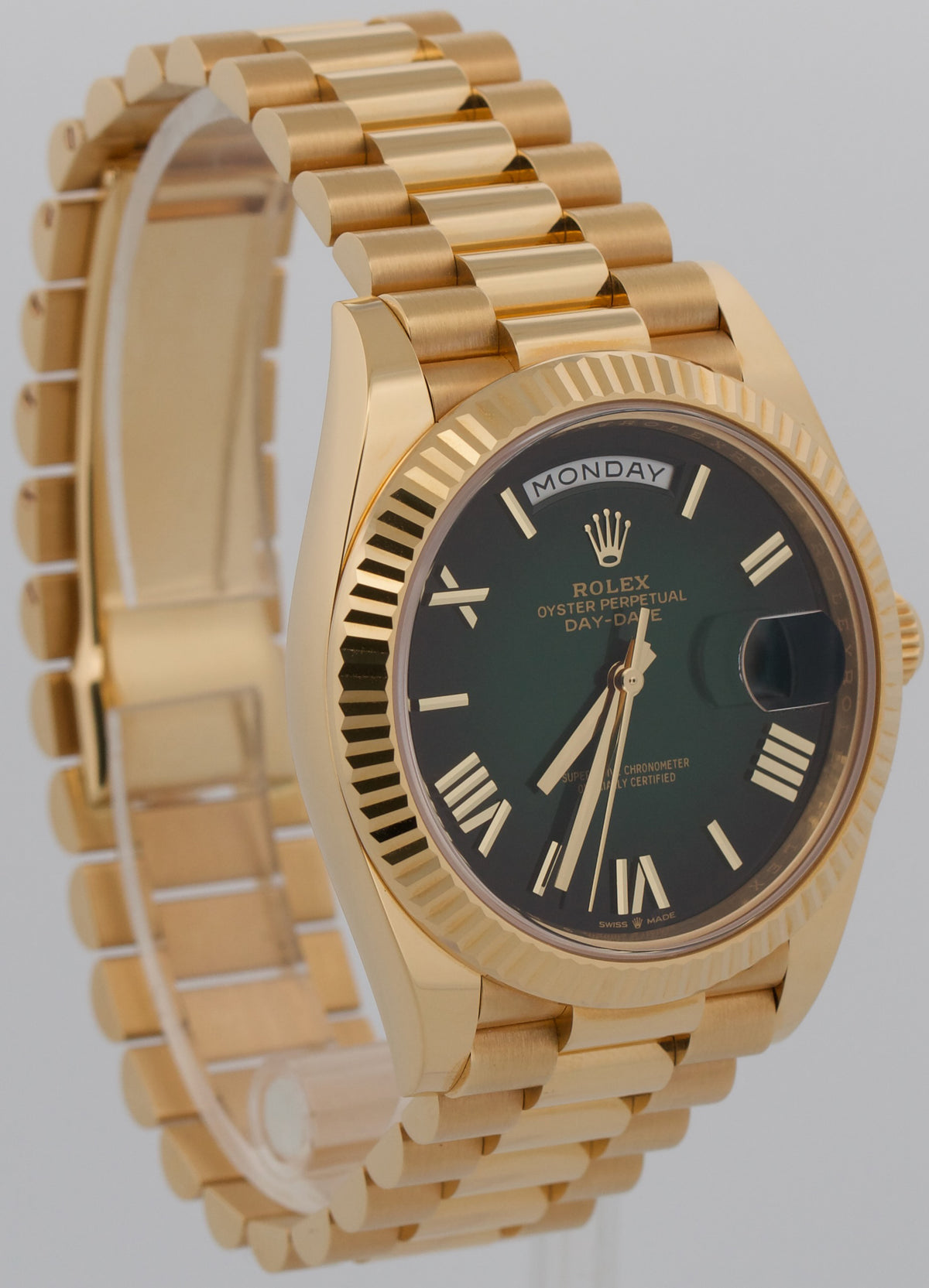 2025 Rolex Day-Date President 228238 18K Gold Green Ombre Roman 40mm Box Papers