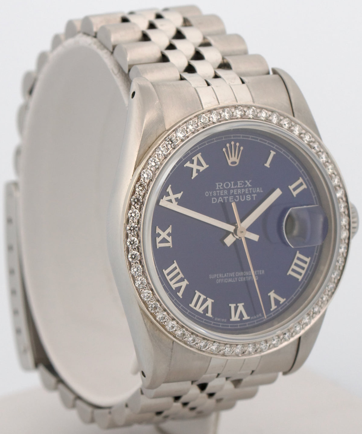 1990 Rolex DateJust 16234 36mm Blue Roman Diamond Steel Automatic Jubilee Watch