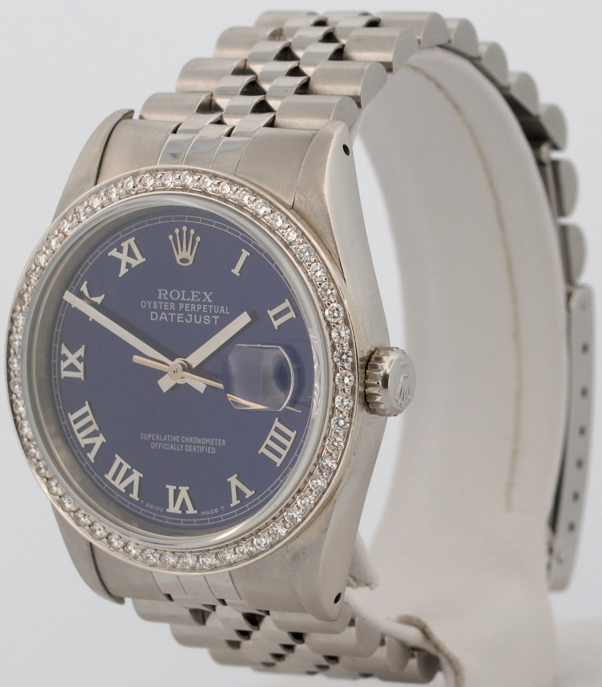 1990 Rolex DateJust 16234 36mm Blue Roman Diamond Steel Automatic Jubilee Watch