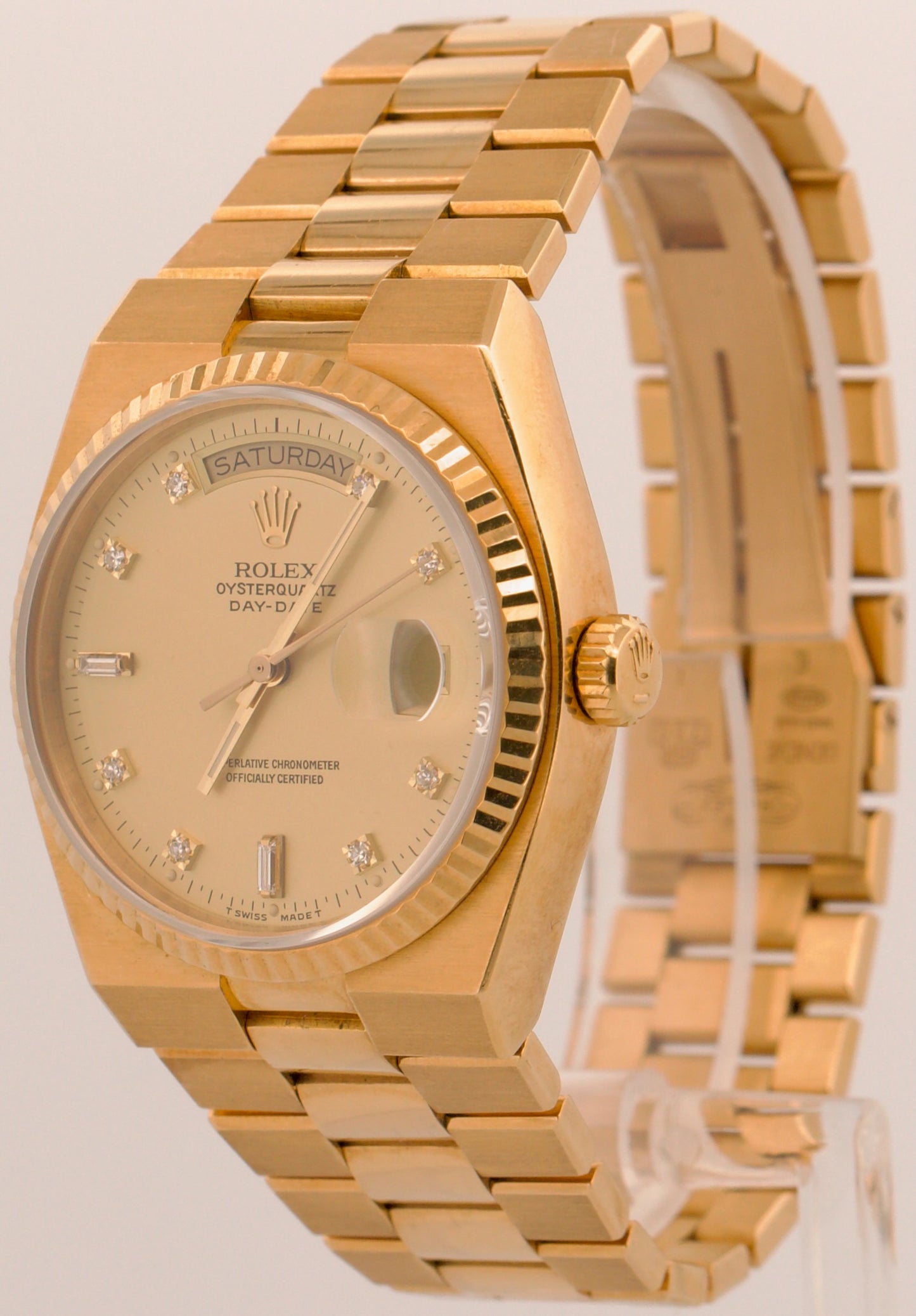 1983 Rolex OysterQuartz Day-Date FACTORY CHAMPAGNE DIAMOND 36mm 18K Gold 19018