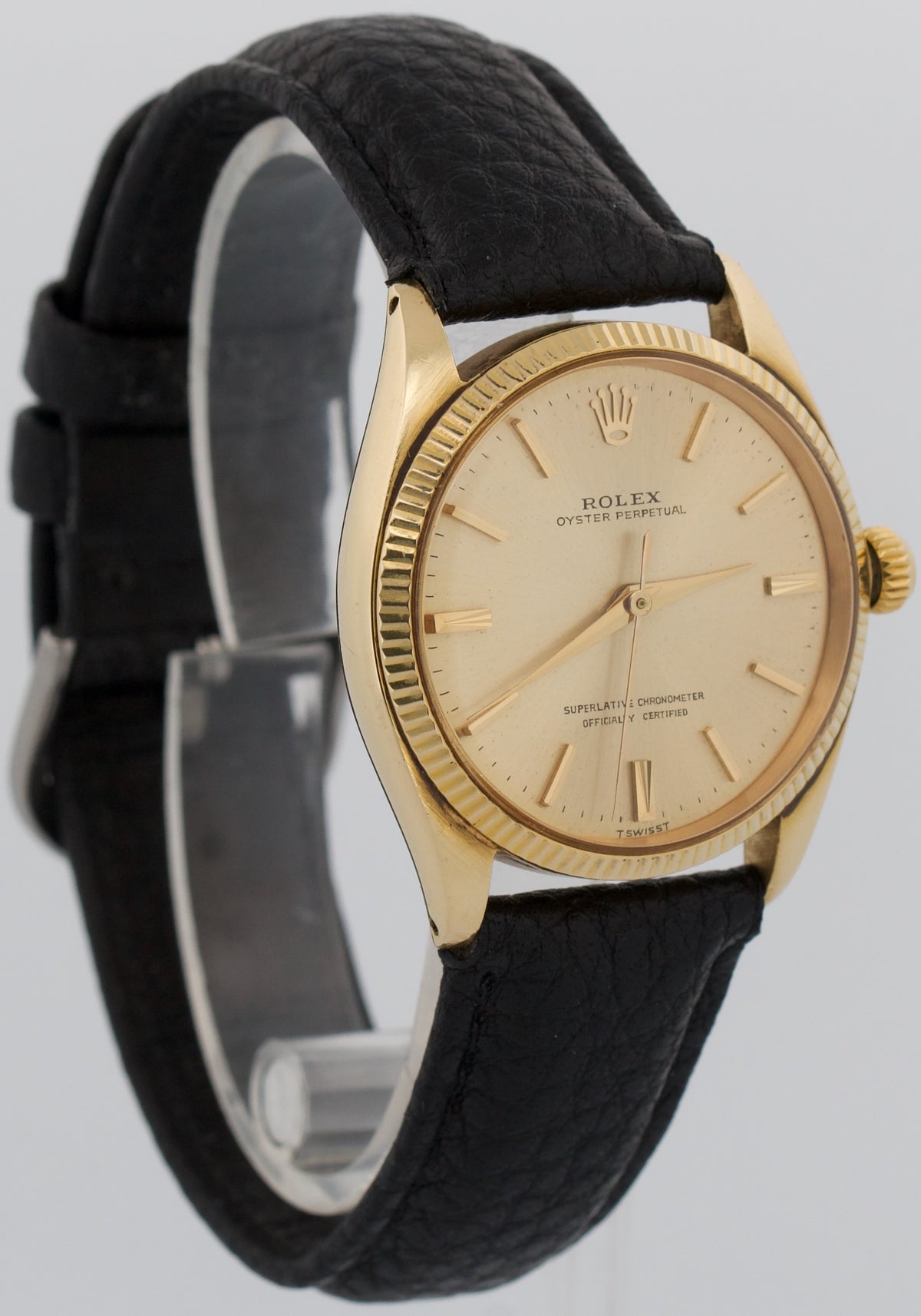 1964 Rolex Oyster Perpetual 1005 34mm Champagne 14K Yellow Gold Fluted Watch