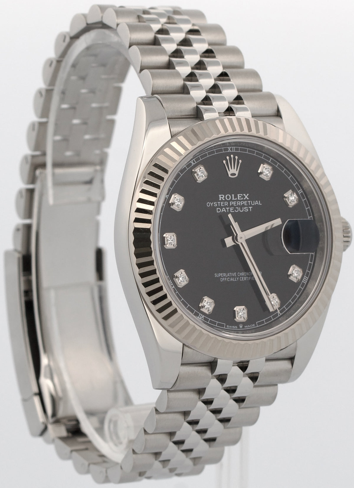 Rolex Datejust 126334 Black Diamond 18k Gold Steel Fluted Jubilee 41mm Watch