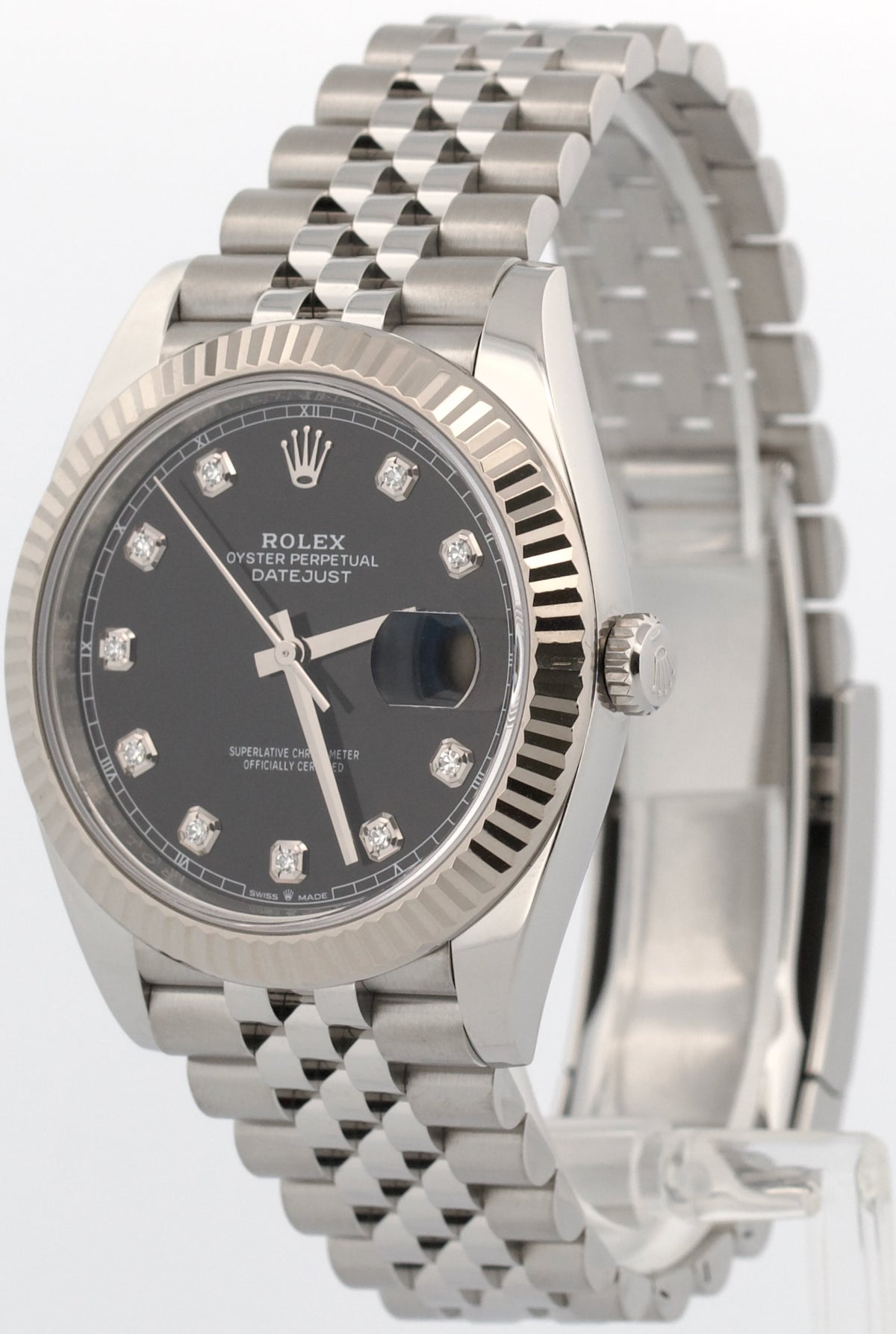 Rolex Datejust 126334 Black Diamond 18k Gold Steel Fluted Jubilee 41mm Watch