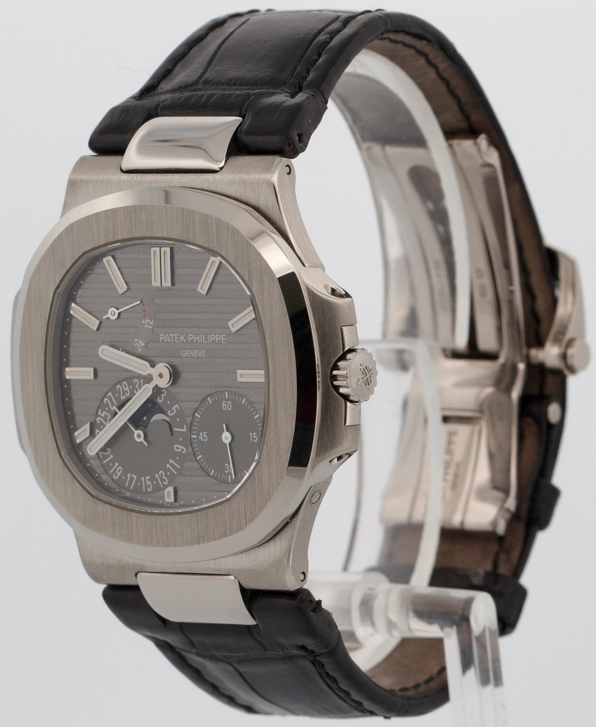 Patek Philippe Nautilus 5712G-001 Gray Moon Phase 18K White Gold Leather Watch