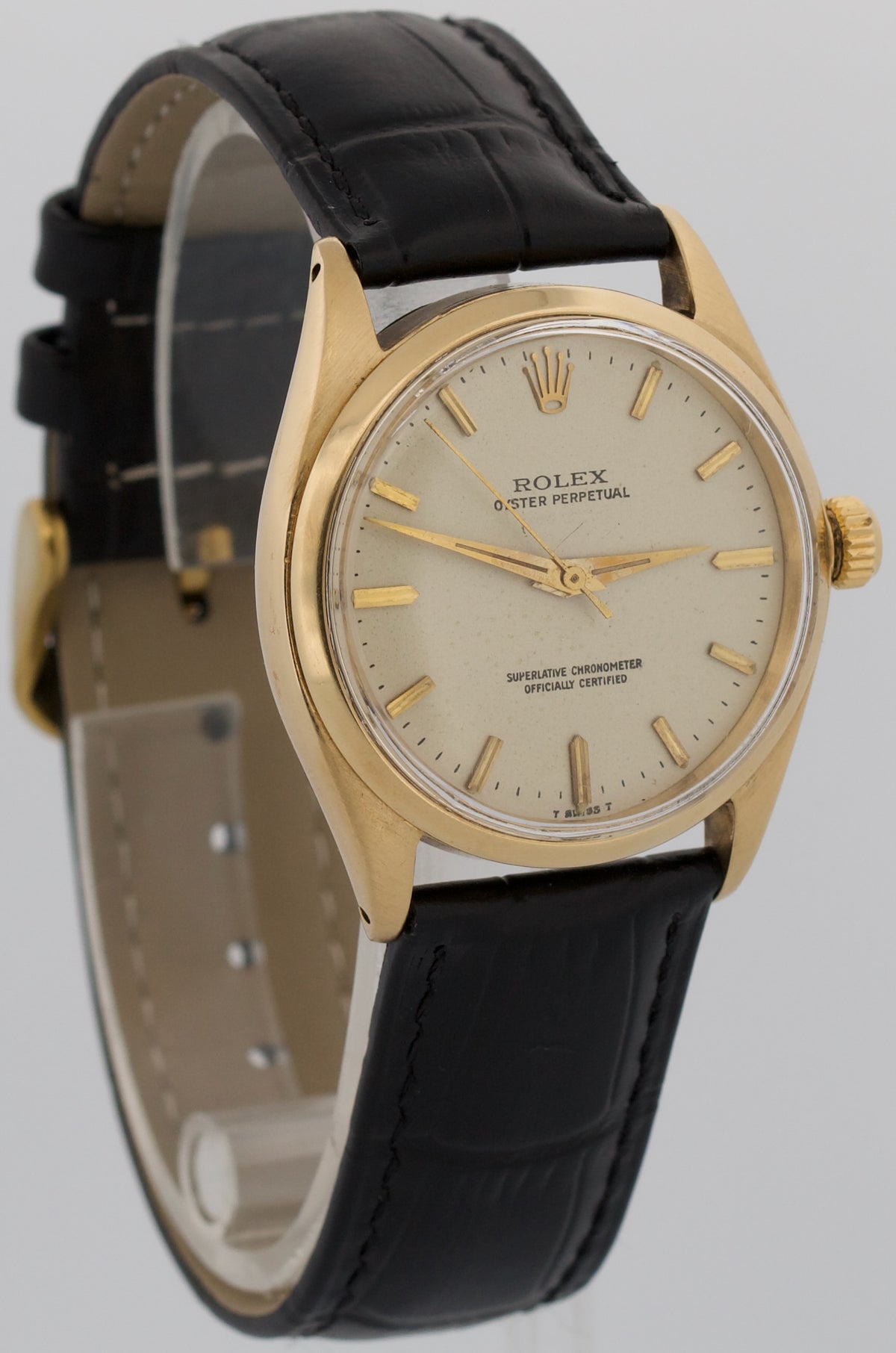 1961 Rolex Oyster Perpetual 1002 14K Yellow Gold Smooth 34mm Leather Watch
