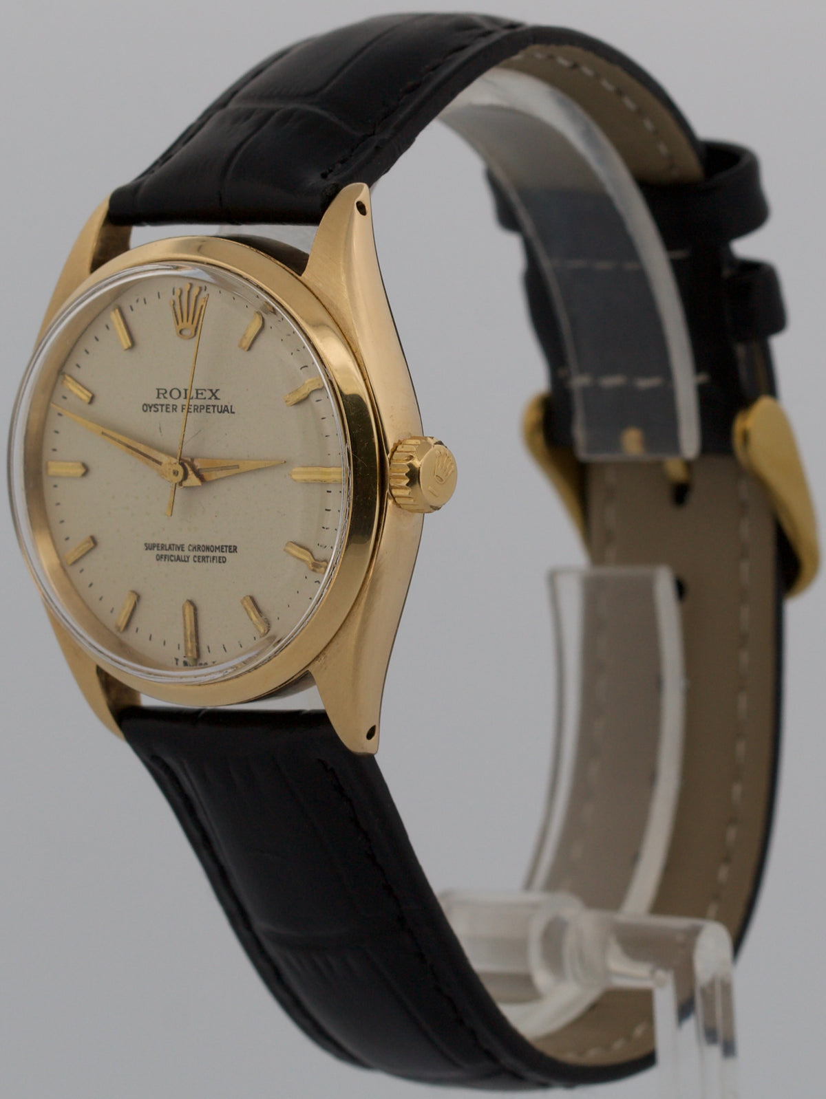 1961 Rolex Oyster Perpetual 1002 14K Yellow Gold Smooth 34mm Leather Watch