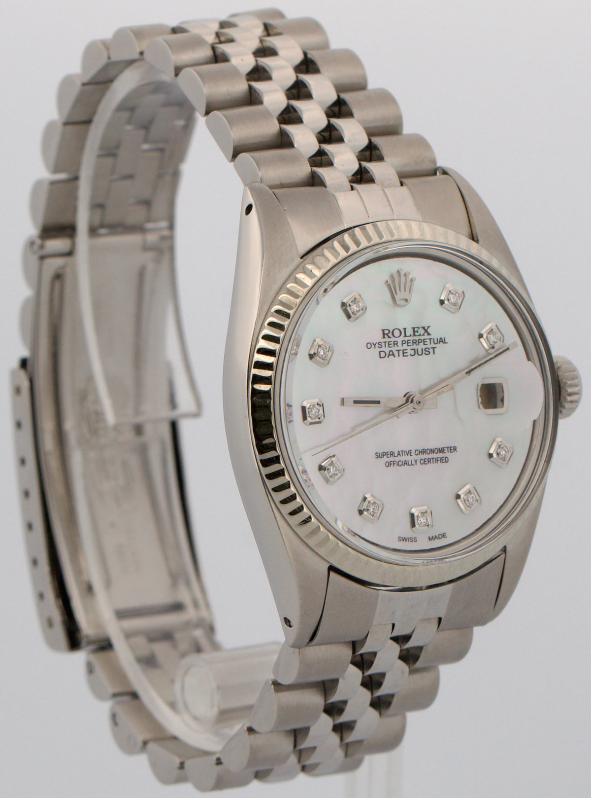1966 Rolex DateJust 1601 Mother of Pearl Diamond 18K Steel Jubilee 36mm Watch