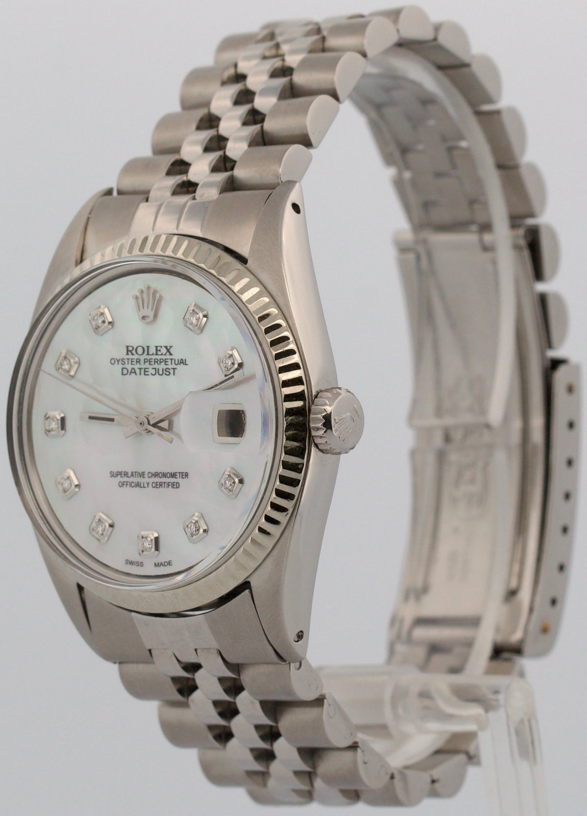 1966 Rolex DateJust 1601 Mother of Pearl Diamond 18K Steel Jubilee 36mm Watch