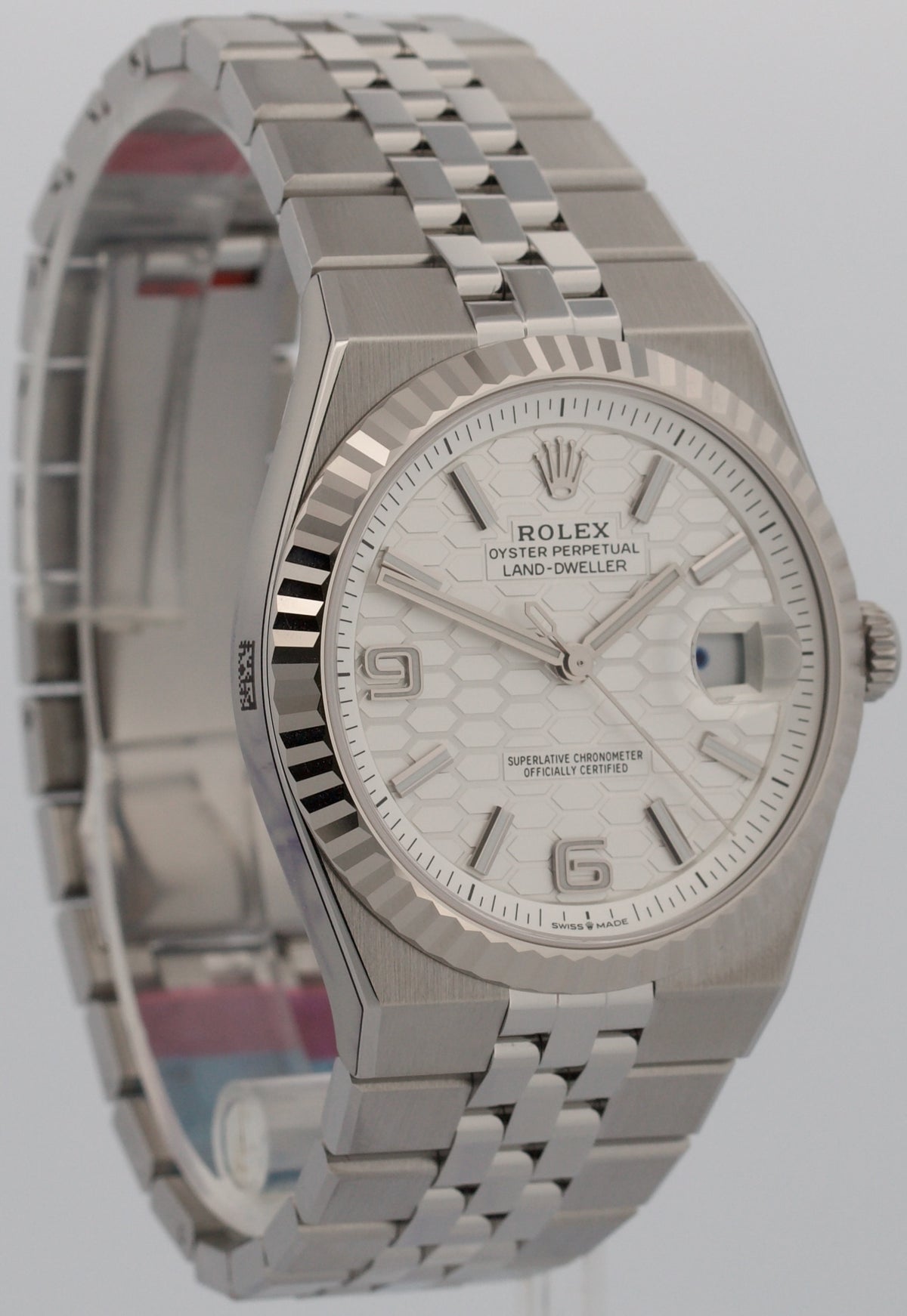 New Stickered Rolex Land-Dweller 127334 40mm White Stainless Steel Box Papers