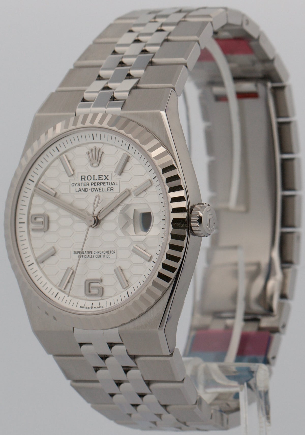 New Stickered Rolex Land-Dweller 127334 40mm White Stainless Steel Box Papers