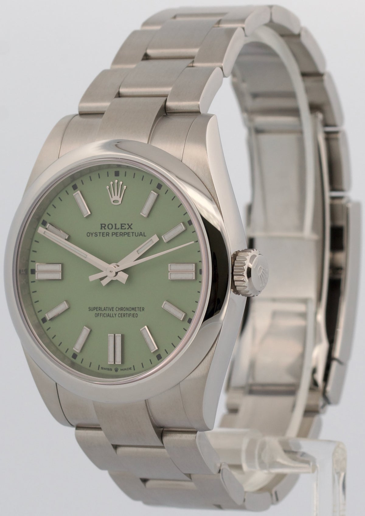 New 2026 Rolex Oyster Perpetual 134300 Pistachio Green Steel 41mm Box Papers