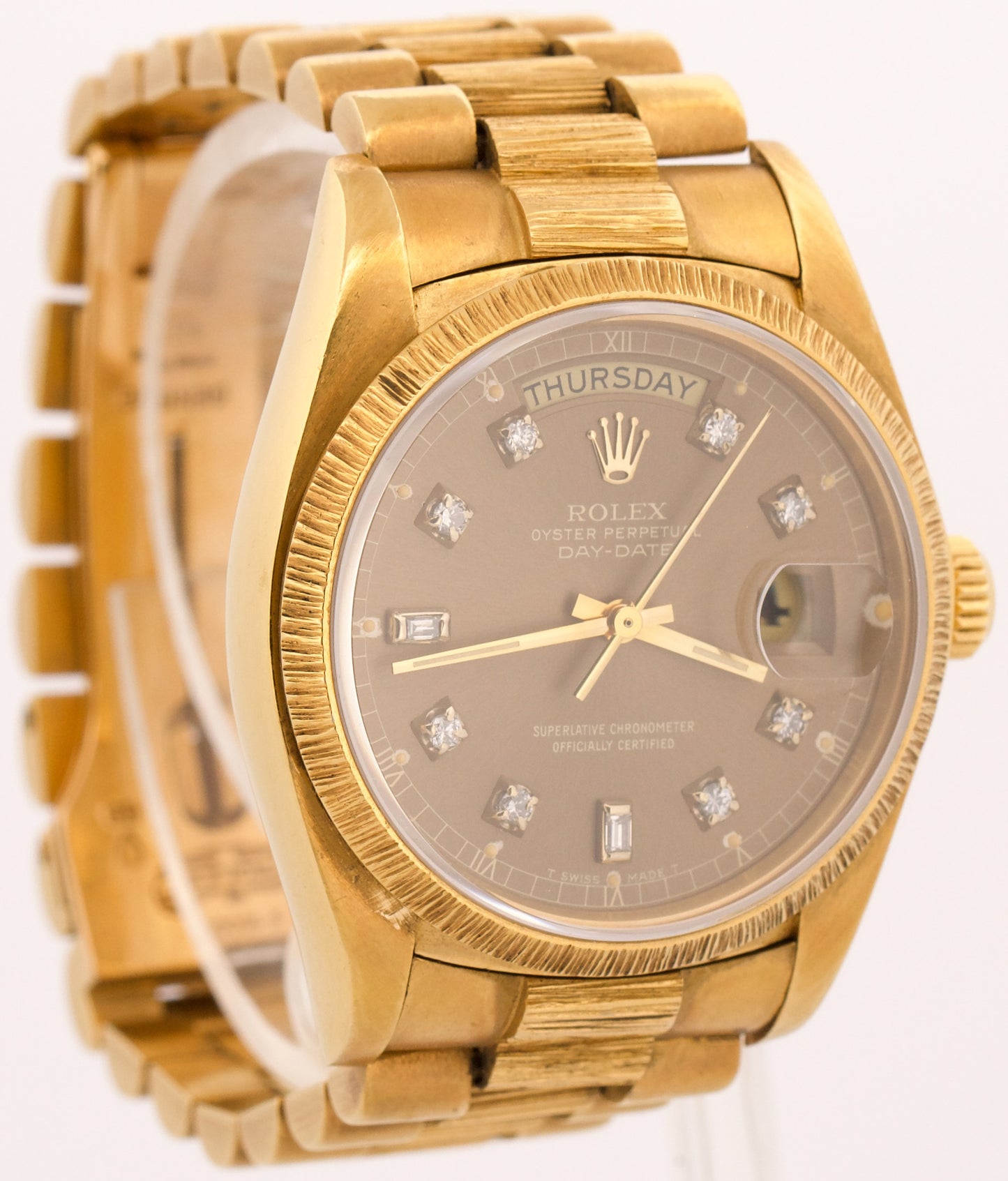 PAPERS Rolex Day-Date President 36mm BROWN DIAMOND 18K Gold BARK 18078 BOX