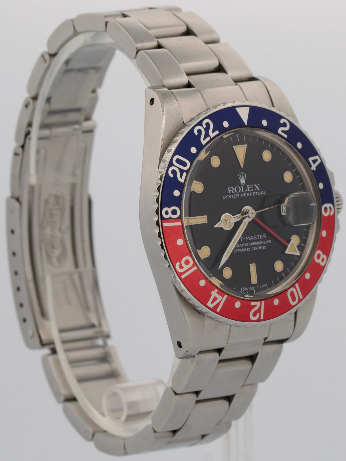 Unpolished Rolex GMT-Master 16750 Patina Pepsi Red Blue No Date Dial Steel 40mm