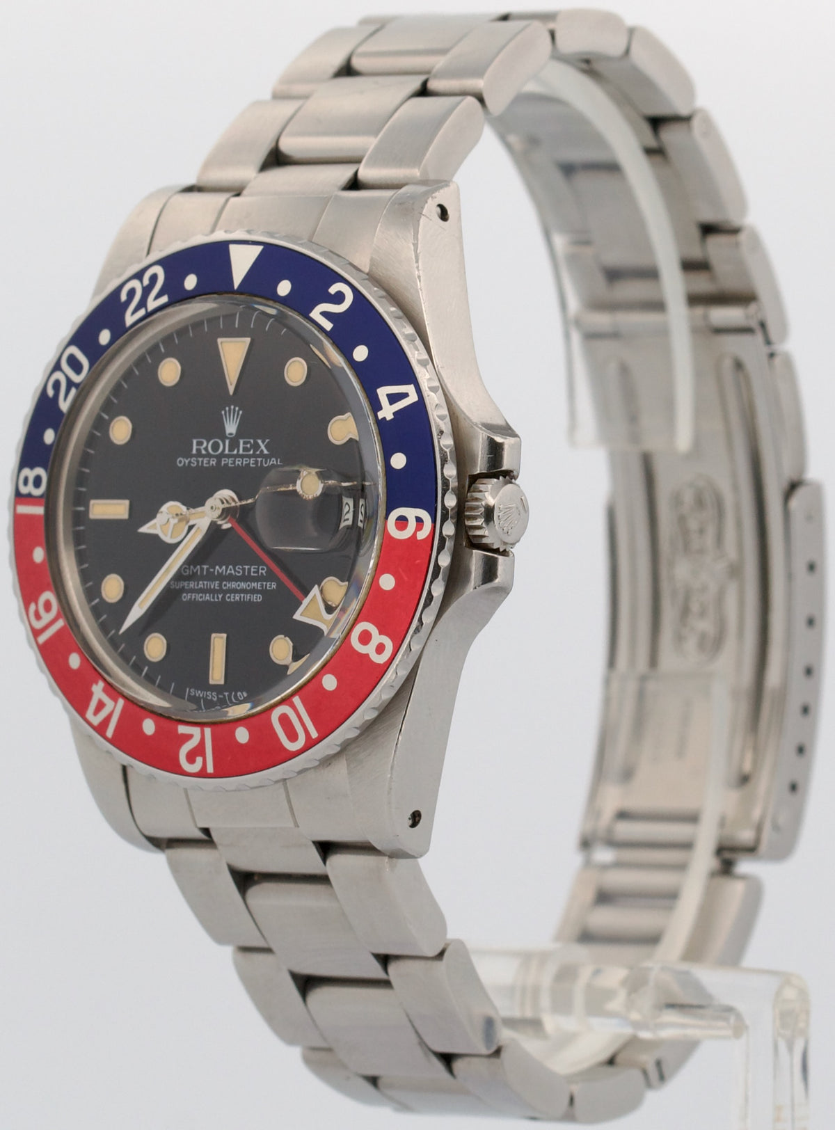 Unpolished Rolex GMT-Master 16750 Patina Pepsi Red Blue No Date Dial Steel 40mm