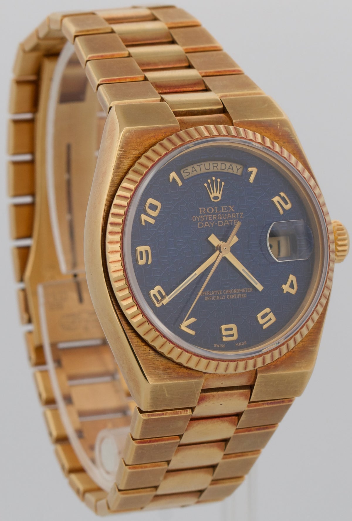 Rolex OysterQuartz Day-Date 18K Factory Blue Computer Arabic 19018 Box Papers