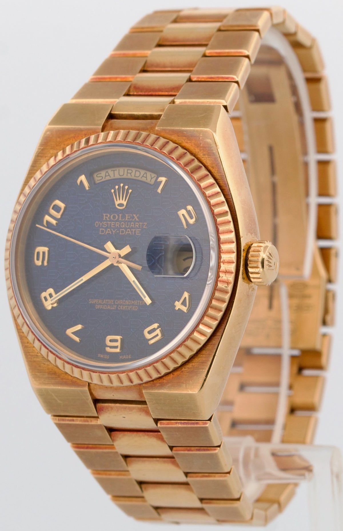 Rolex OysterQuartz Day-Date 18K Factory Blue Computer Arabic 19018 Box Papers
