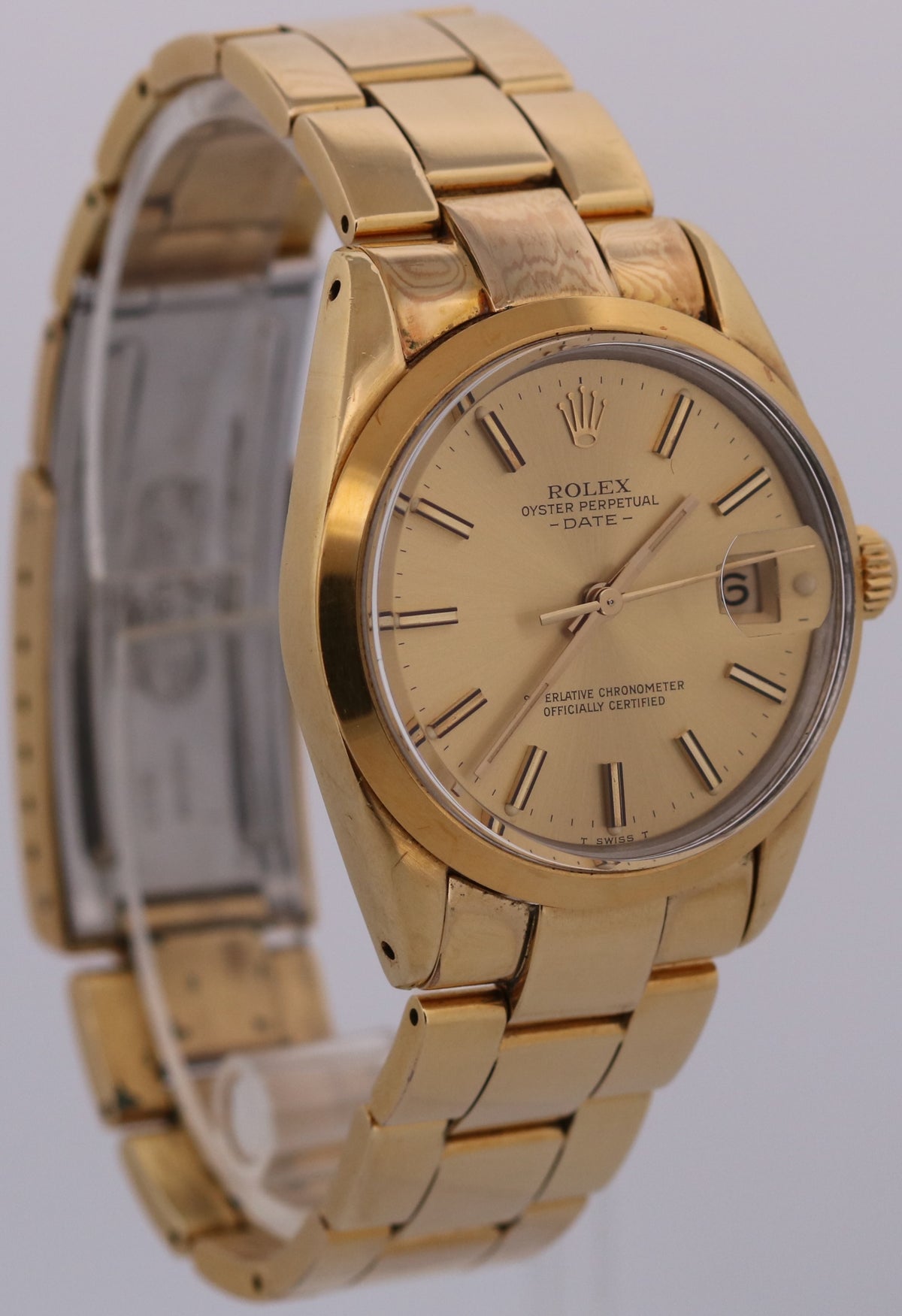 1984 Rolex Oyster Perpetual Date 15505 34mm Champagne Gold Oyster Watch Box