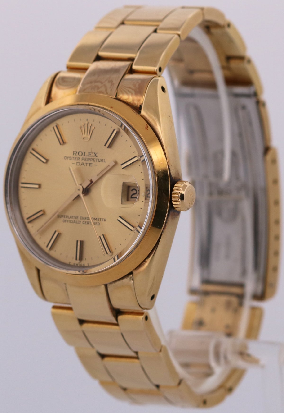 1984 Rolex Oyster Perpetual Date 15505 34mm Champagne Gold Oyster Watch Box