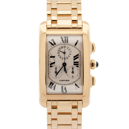 PAPERS Cartier Tank Americaine Chronoreflex 18K Gold 27mm Quartz W2601156 1730