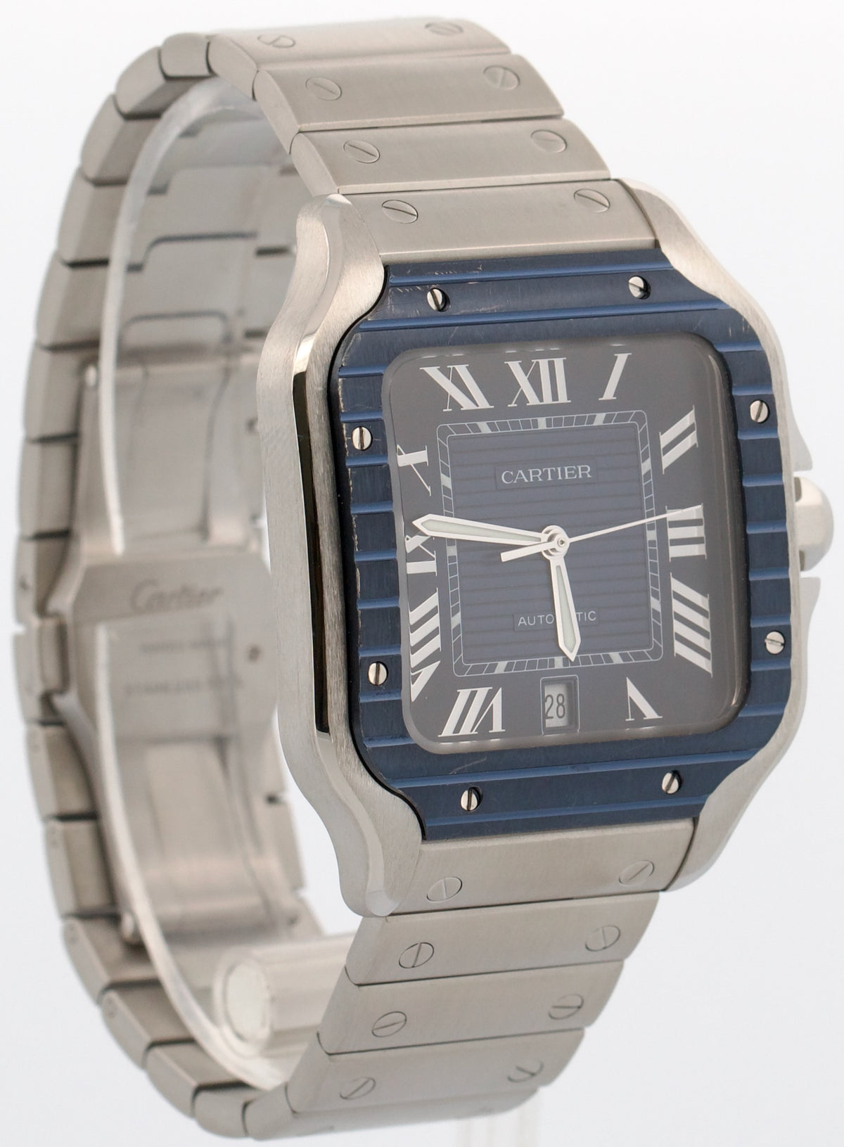 2023 Cartier Santos 4072 WSSA0048 39.8mm Blue PVD Steel Rubber Watch Box Papers