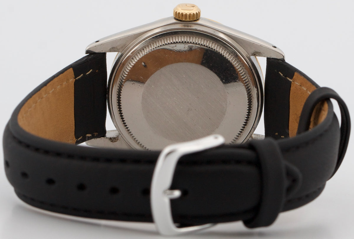 1987 Rolex DateJust 16013 Ivory Roman 18K Gold Steel Fluted Leather 36mm Watch