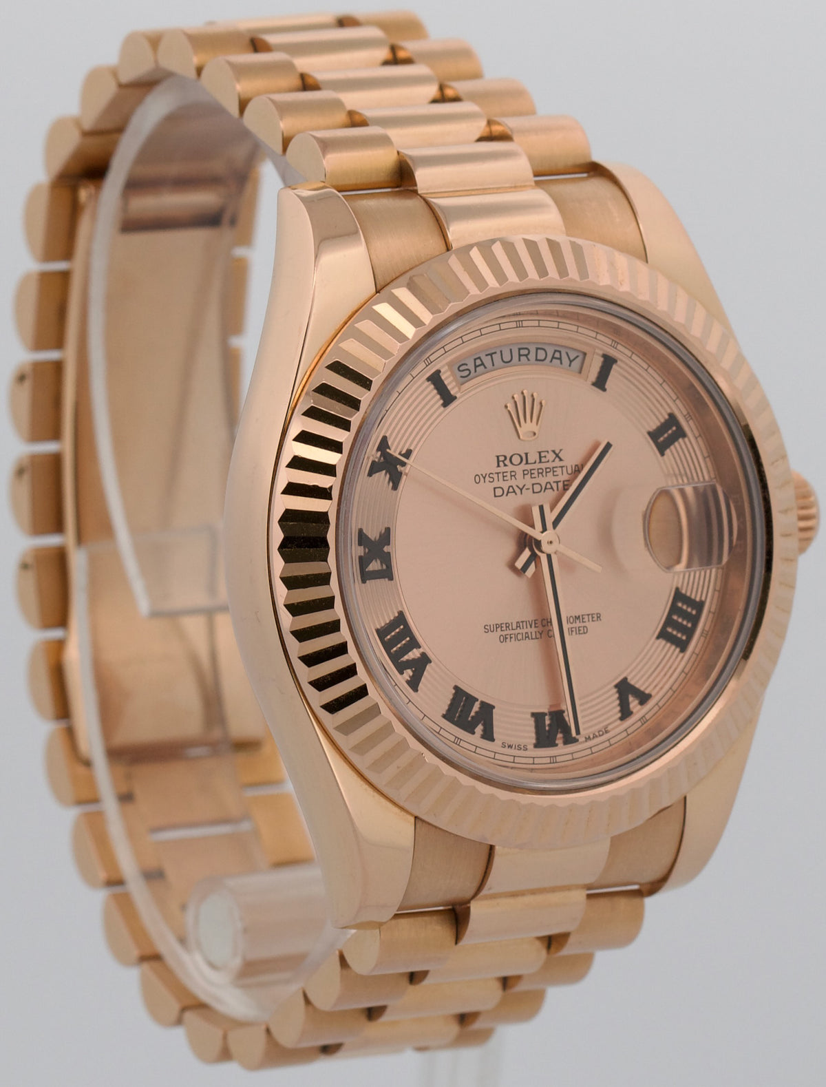 Rolex Day-Date II 218235 41mm President Pink Concentric Roman 18K Box Papers