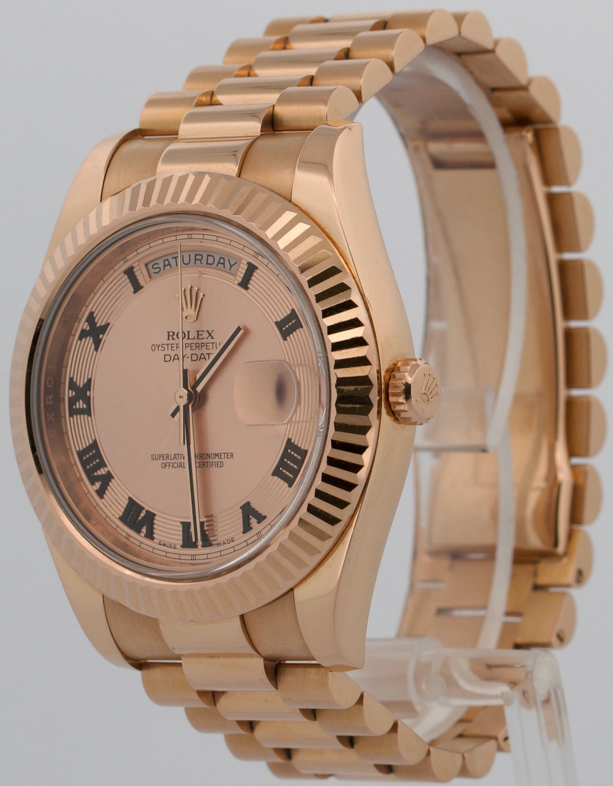 Rolex Day-Date II 218235 41mm President Pink Concentric Roman 18K Box Papers