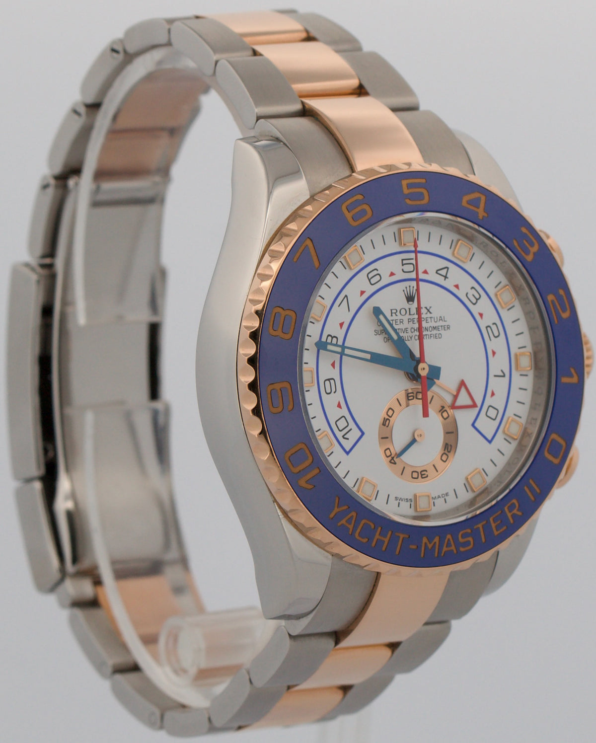 Rolex Yacht-Master II 116681 White Blue Steel 18K Rose Gold 44mm Box Papers