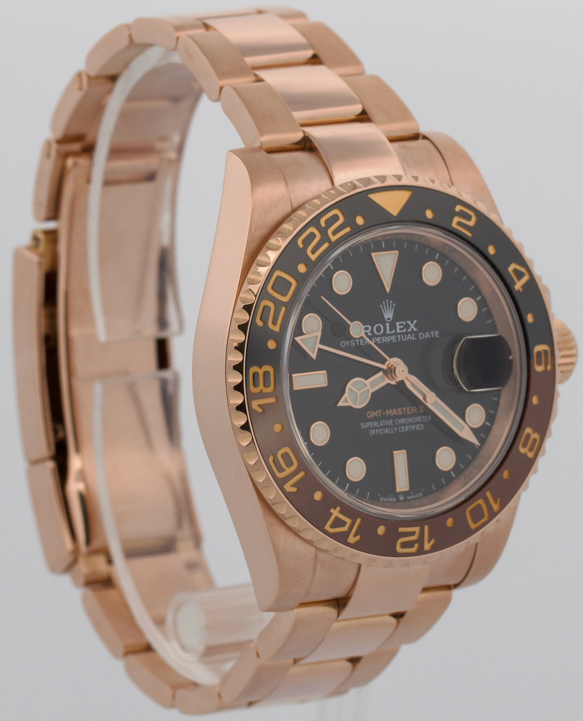 2018 Rolex GMT-Master II 126715 CHNR Root Beer 18K Rose Gold 40mm Box Papers
