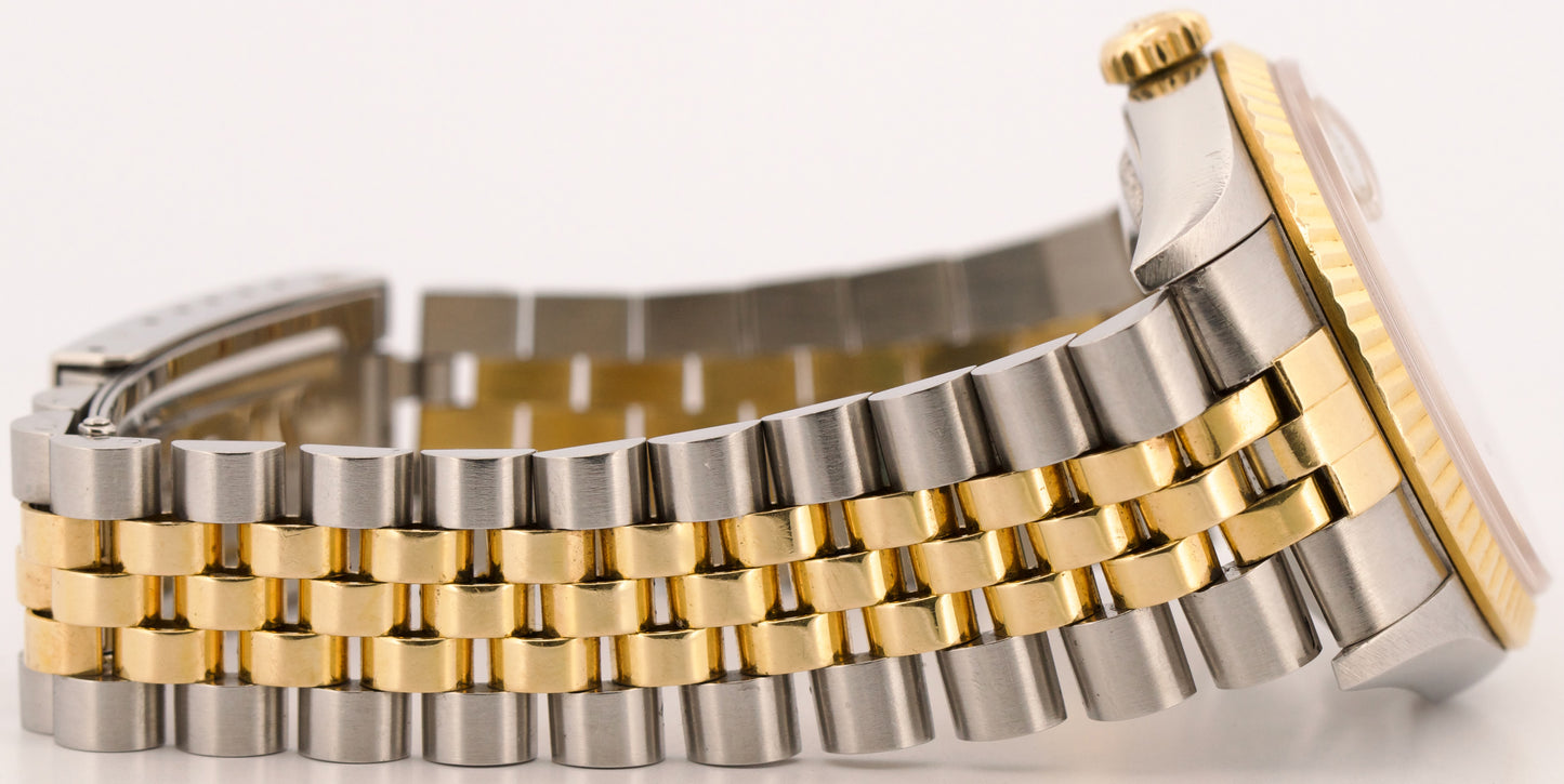 1996 PAPERS Rolex DateJust 36mm CHAMPAGNE No-Holes Steel JUBILEE 18K 16233 BOX
