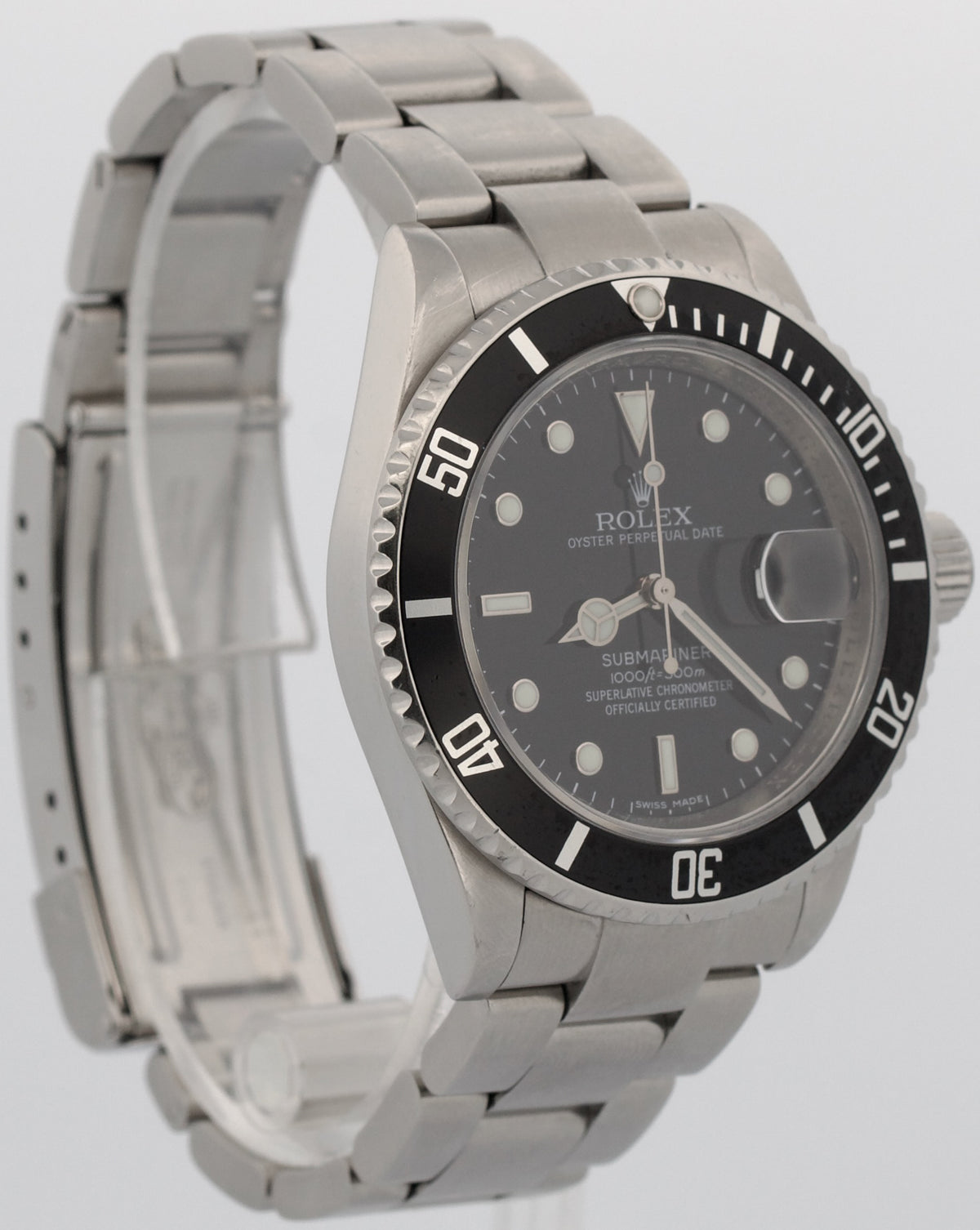 Rolex Submariner Date 16610 Rehaut No-Holes Black Stainless Steel 40mm Watch Box