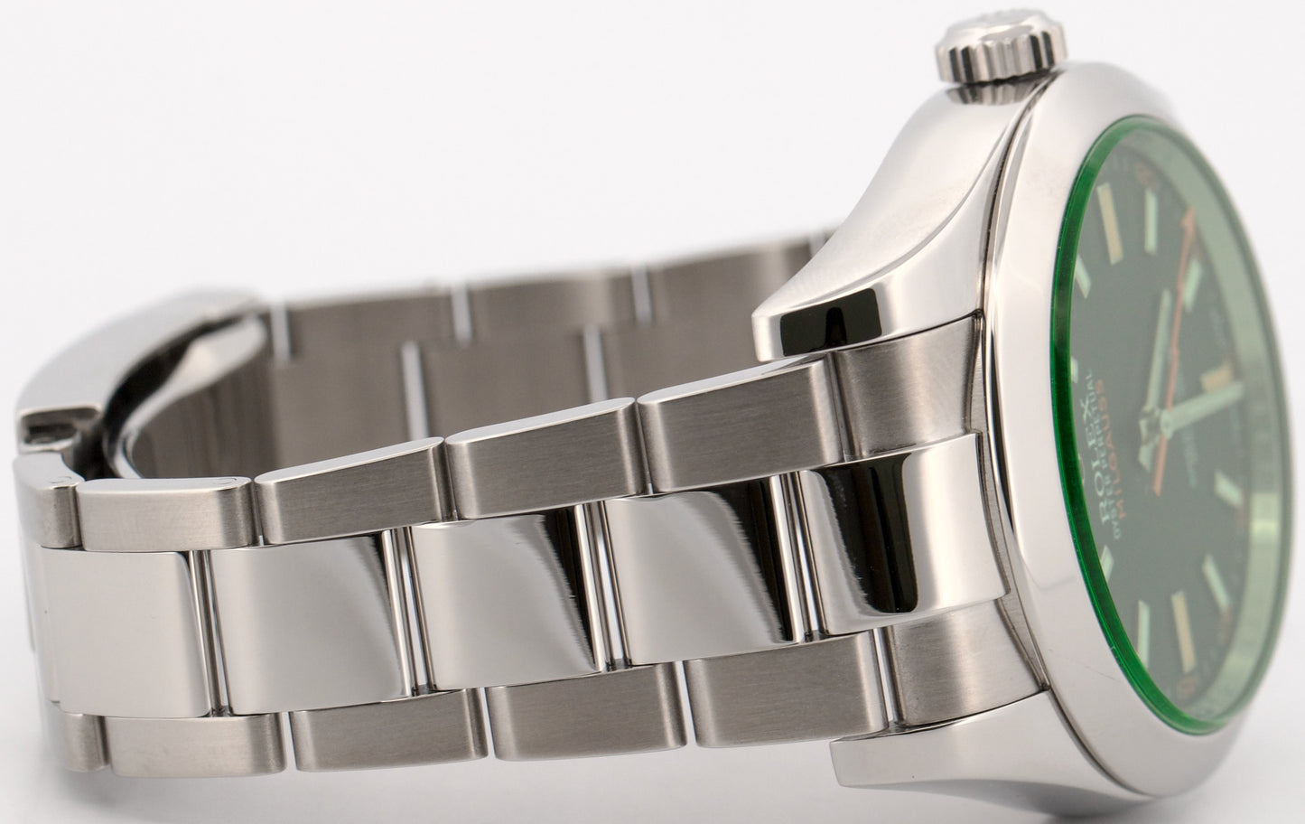 Rolex Milgauss BLACK Orange Steel Green Crystal 40mm Smooth Oyster 116400 GV