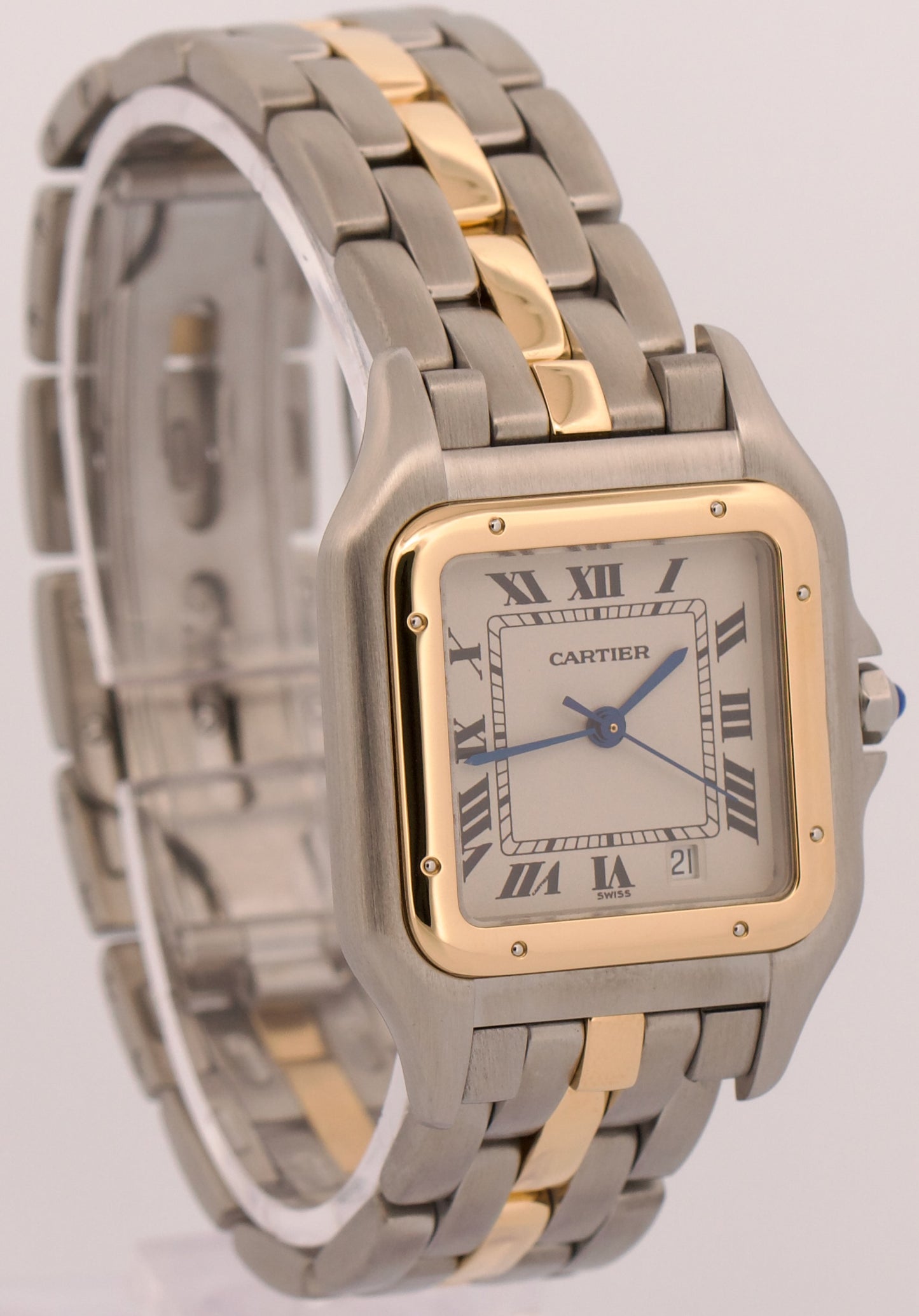 Ladies Cartier Panthere ONE ROW 18K Gold Steel Ivory 27mm Quartz 1100 W25028B5
