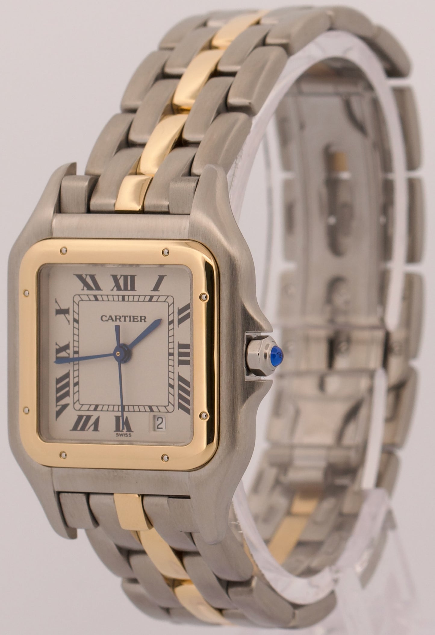 Ladies Cartier Panthere ONE ROW 18K Gold Steel Ivory 27mm Quartz 1100 W25028B5